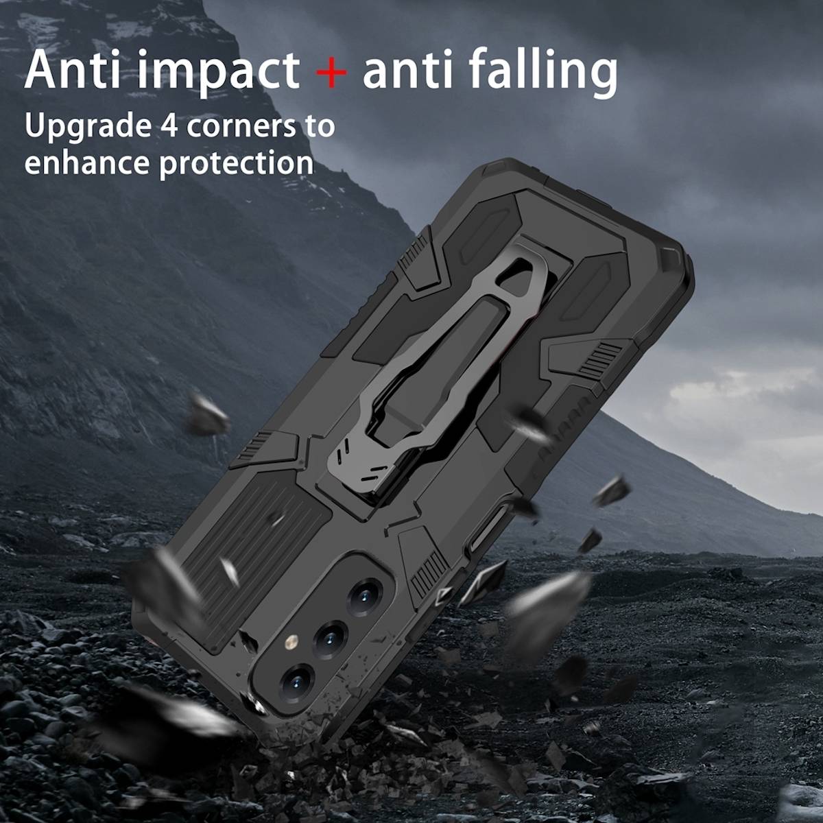 Für Samsung Galaxy A14 5G Design Armor Warrior Cover Handy Case Schwarz