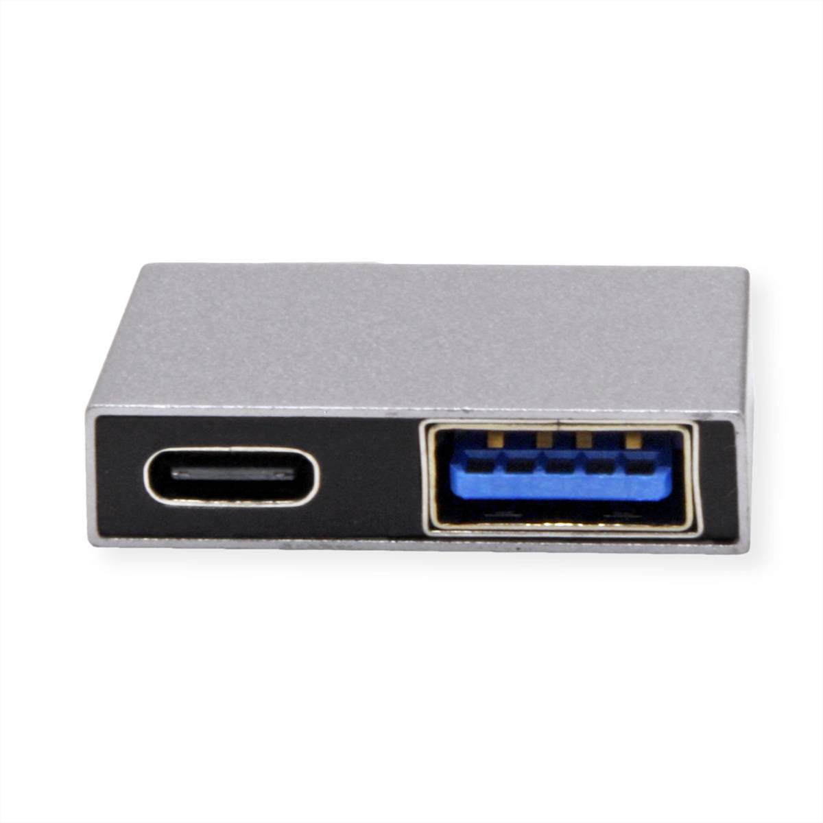 ROLINE USB 3.2 Gen 2 Adapter, 2x USB Typ C - 1x Typ A + 1x C, ST/BU, silberfarben
