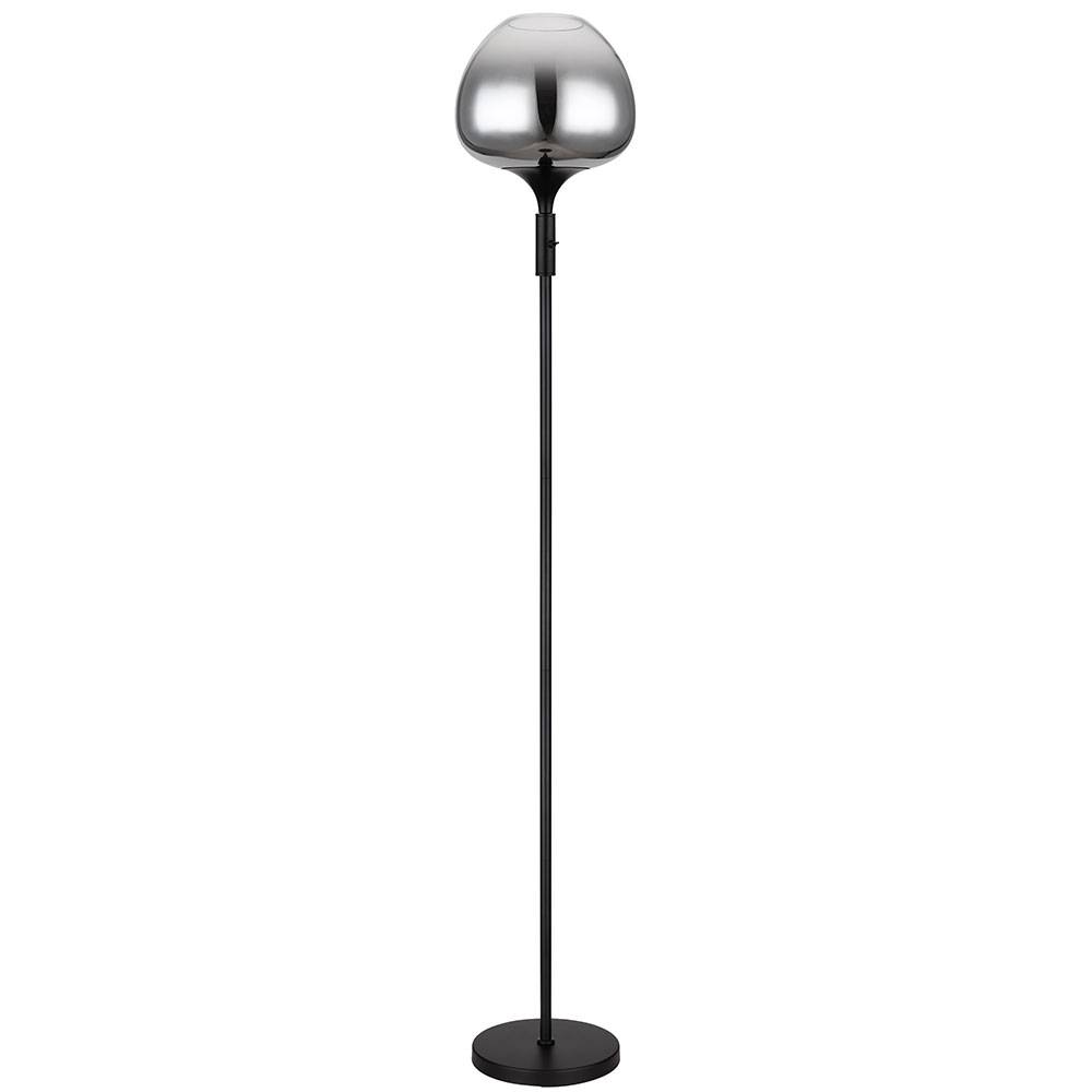 Stehlampe Stehleuchte Beistelllampe Standleuchte Wohnzimmerlampe, Metall schwarz Glas Rauchfarben, 1x E27 Fassung, DxH 29x165cm
