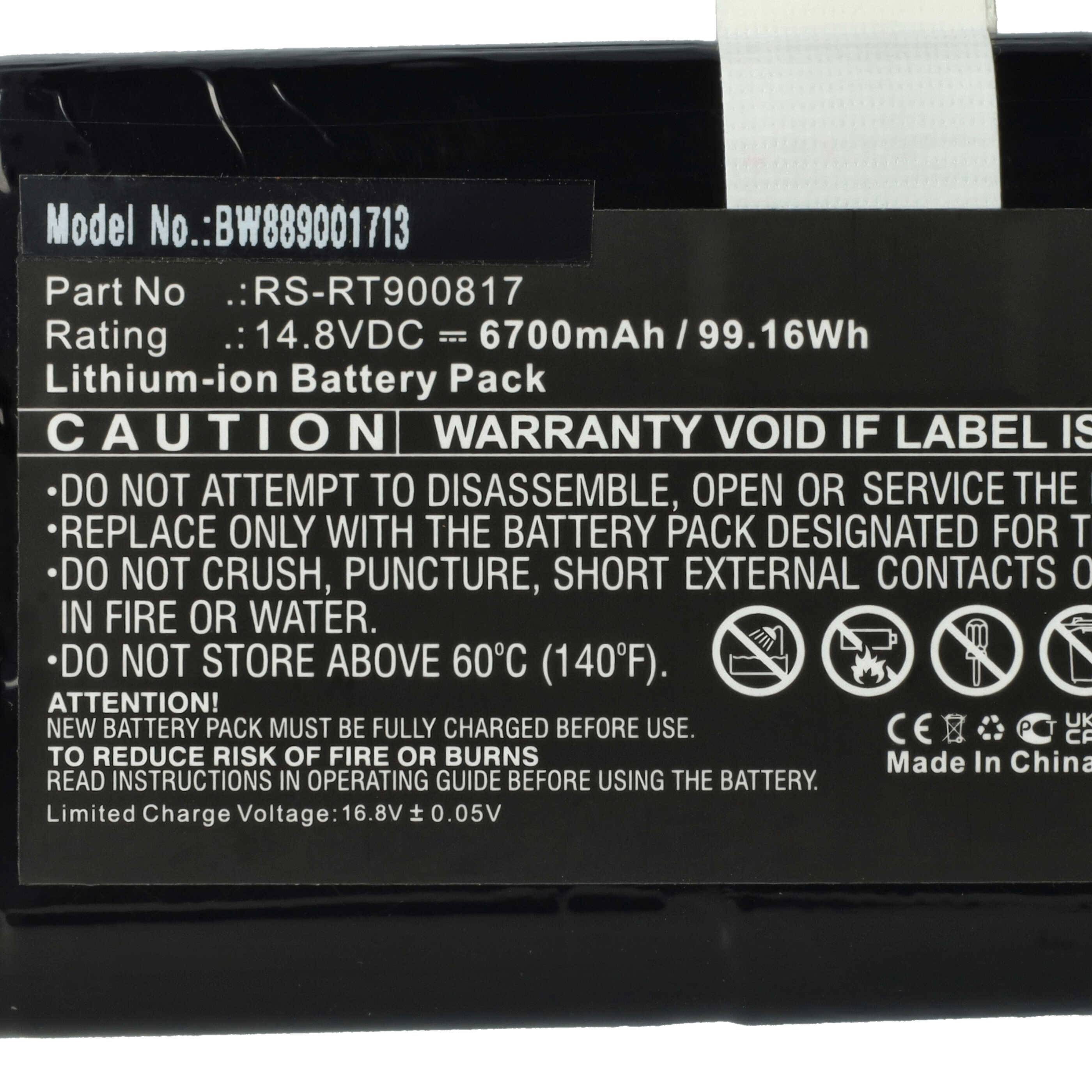 vhbw Akku Ersatz für Rowenta RS-RT900817 für Saugroboter (6700 mAh, 14,8 V, Li-Ion)
