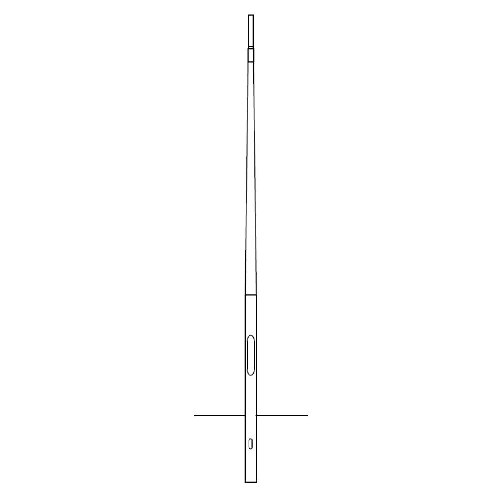 Ein großes, dünnes vertikales Objekt, das einem Stift oder Stylus ähnelt, zentriert auf weißem Hintergrund.