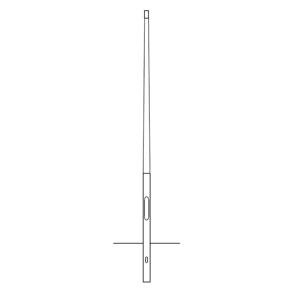 Einfache Strichzeichnung eines vertikal ausgerichteten Stifts oder Stylus in der Mitte eines weißen leeren Feldes.