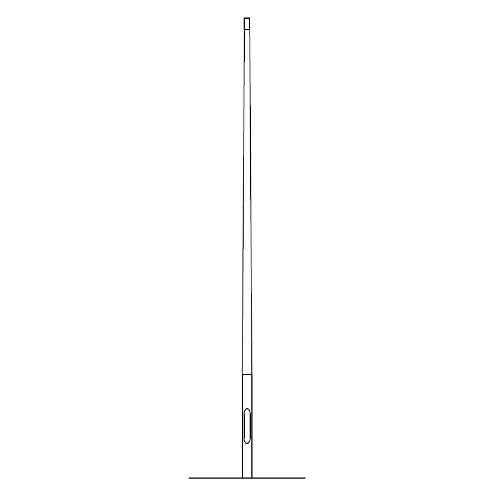 Minimalistische Strichzeichnung eines langen vertikalen stabartigen Objekts mit einer kleinen oberen Kappe und einem unteren Knopf oder Schalter nahe der Basis.