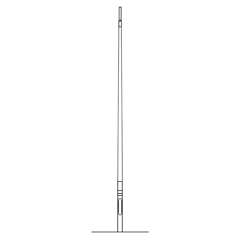 Einfache Schwarz-Weiß-Zeichnung eines langen, schlanken vertikalen Instruments oder Stabes mit einem kleinen griffartigen Abschnitt in der Nähe des unteren Endes.