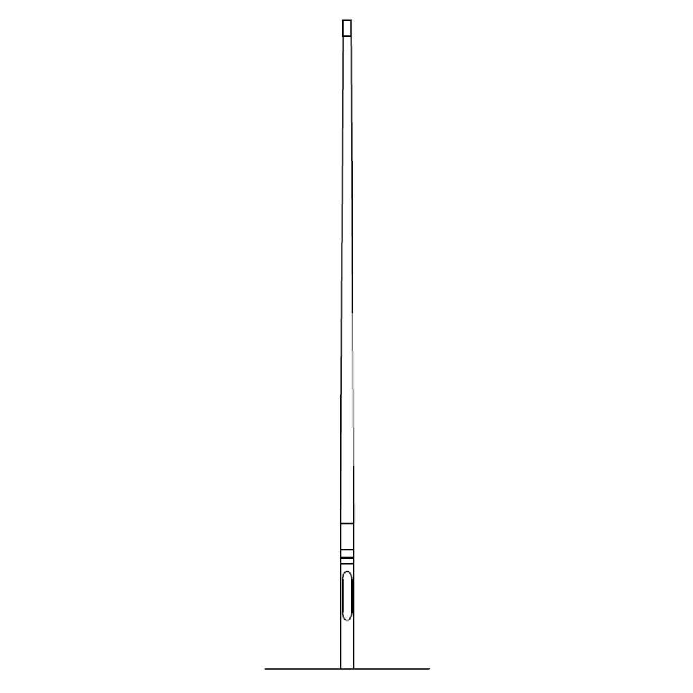 Eine einfache Strichzeichnung eines hohen, schmalen Stifts oder Stylus, der vertikal auf einer leeren Seite steht.