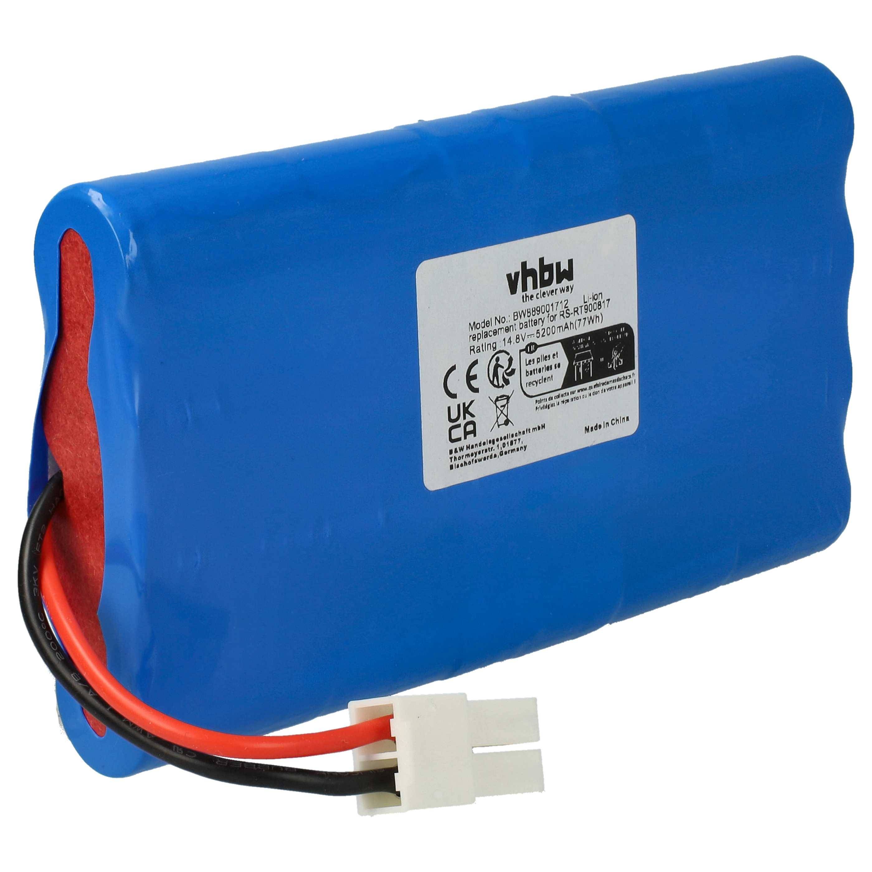 vhbw Akku kompatibel mit Rowenta Smart Force Cyclonic RR8021, RR8024WH, RR8021WH, RR8024, RR8037 Saugroboter (5200 mAh, 14,8 V, Li-Ion)