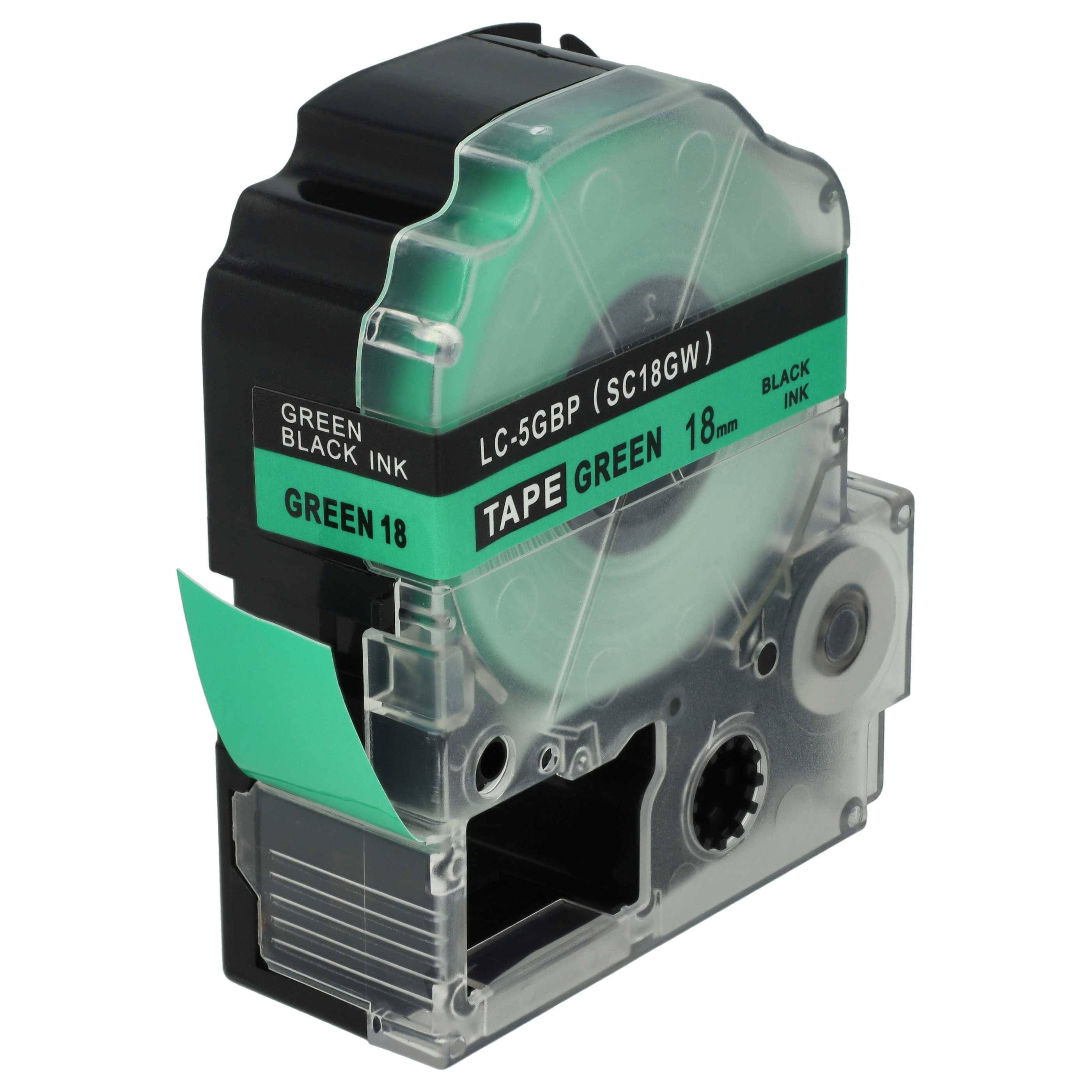 vhbw Schriftband-Kassette Ersatz für Epson LC-5GBP für Etiketten-Drucker 8m x 18mm Schwarz auf Grün