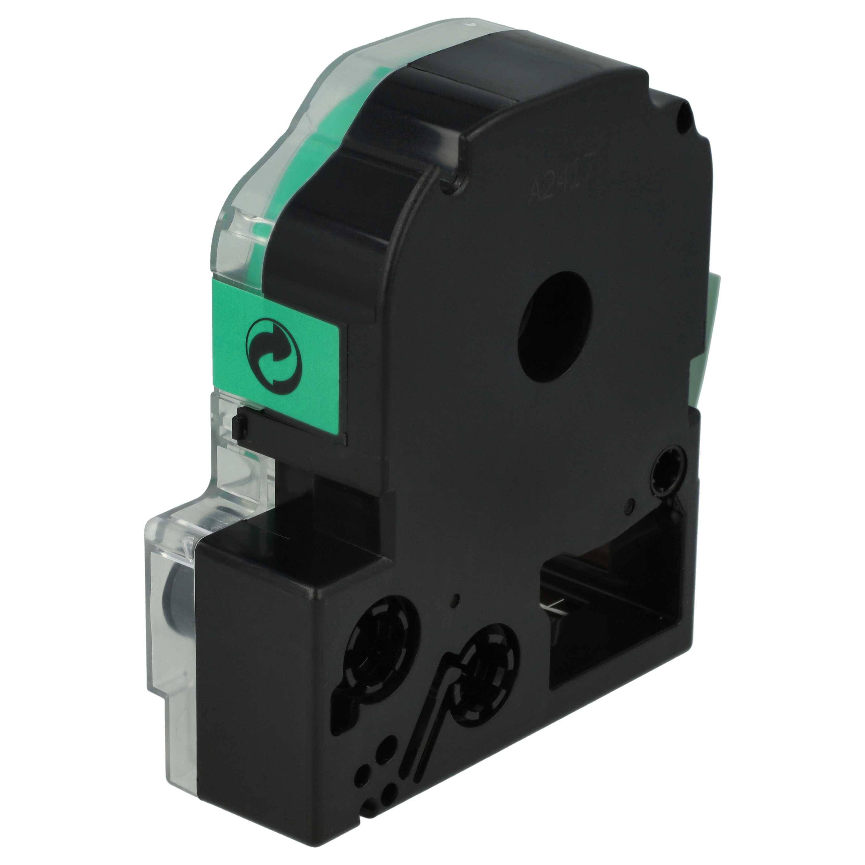 vhbw Schriftband-Kassette kompatibel mit KingJim SR530, SR550, SR530C, SR3900P, SR6700D, SR40, SR750 Etiketten-Drucker 8m x 18mm Schwarz auf Grün