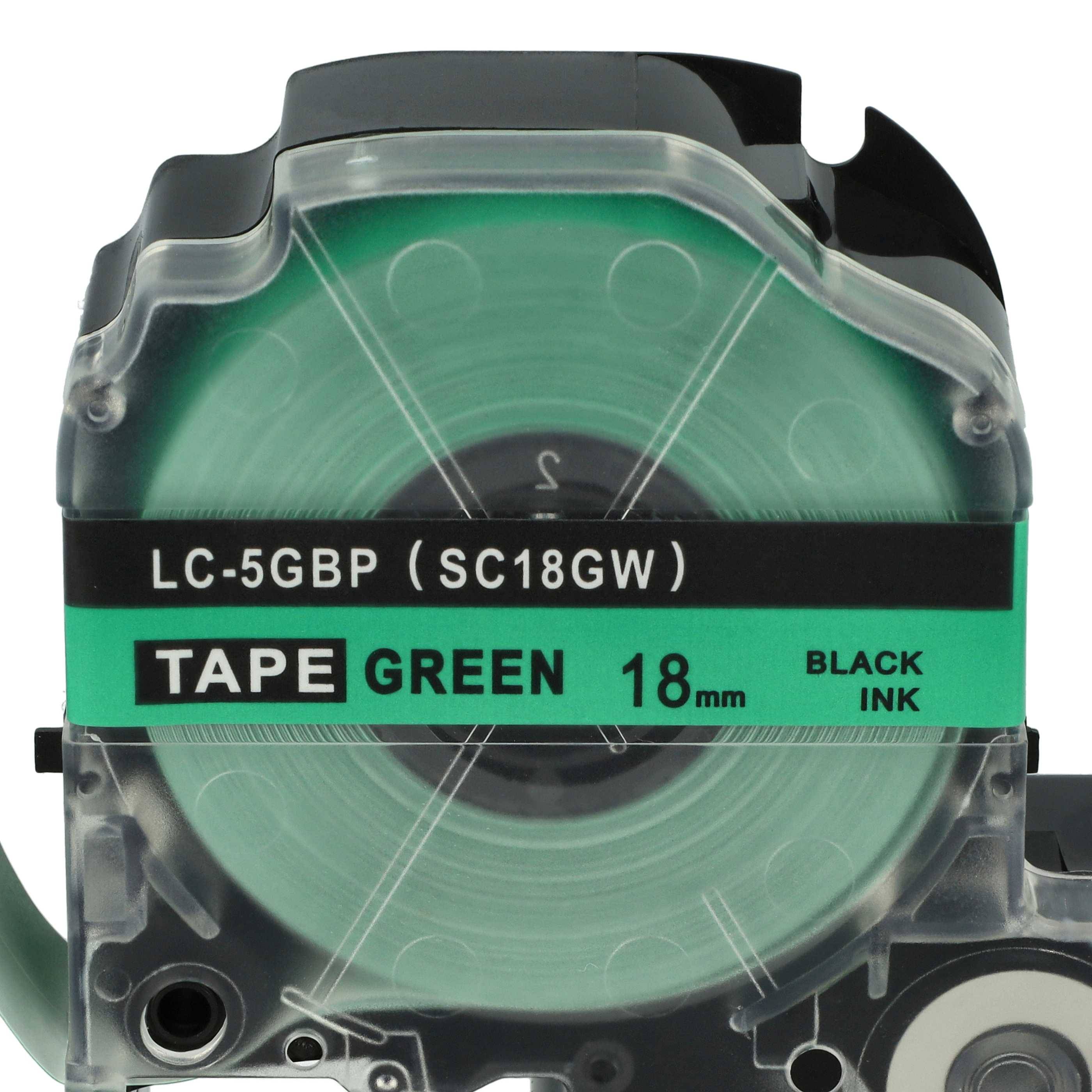 vhbw Schriftband-Kassette Ersatz für Epson LC-5GBP für Etiketten-Drucker 8m x 18mm Schwarz auf Grün