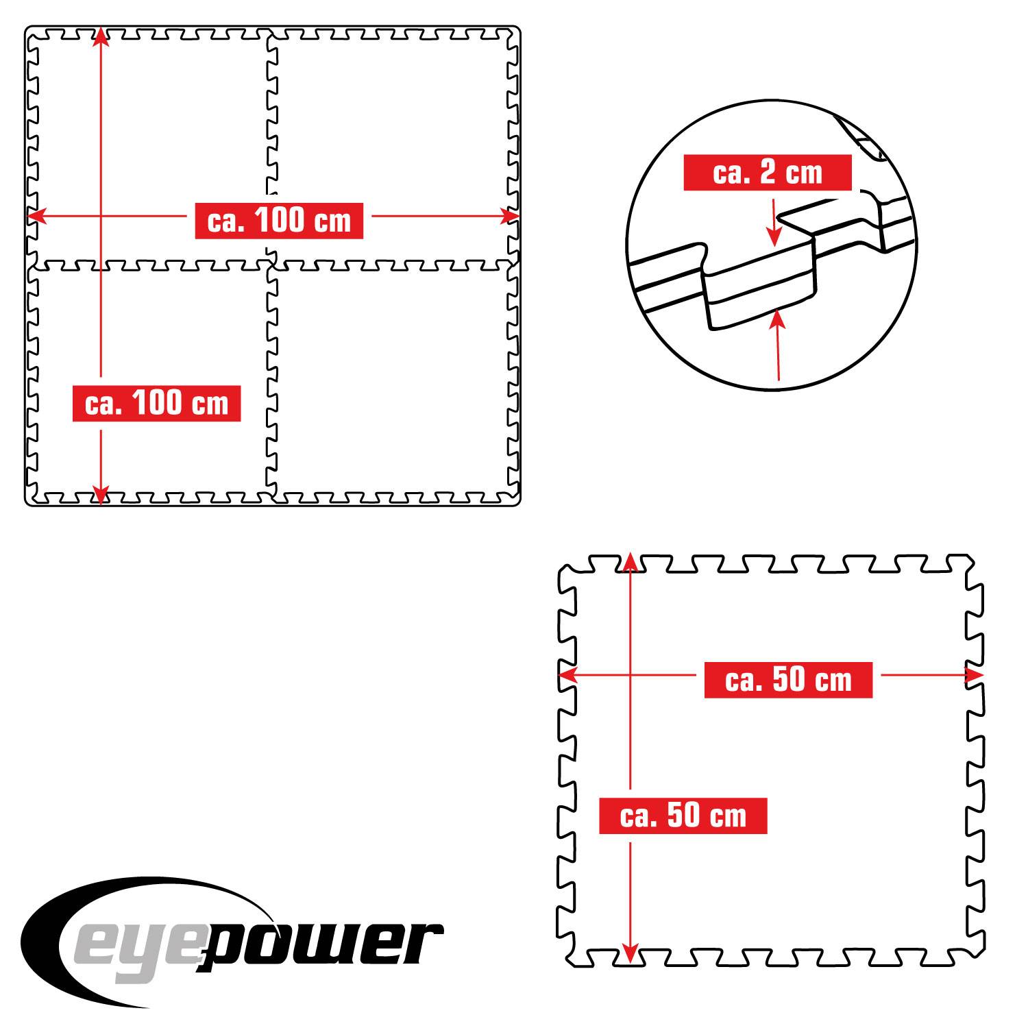 2 cm Dick: 1m² Bodenschutz Fitnessmatte - 4 Sportmatten 50 x 50 cm