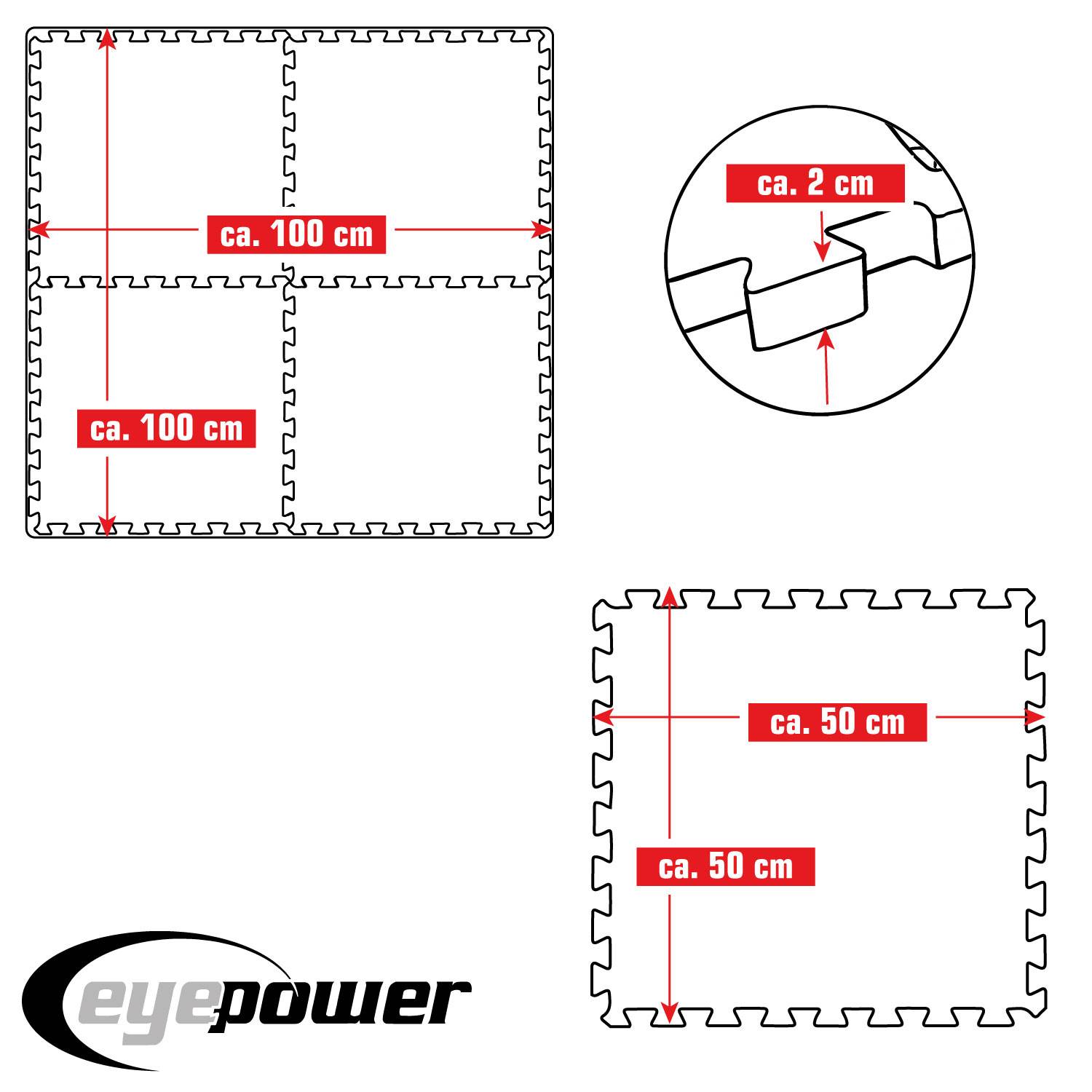 2 cm Dick: 1m² Bodenschutz Fitnessmatte - 4 Sportmatten 50 x 50 cm