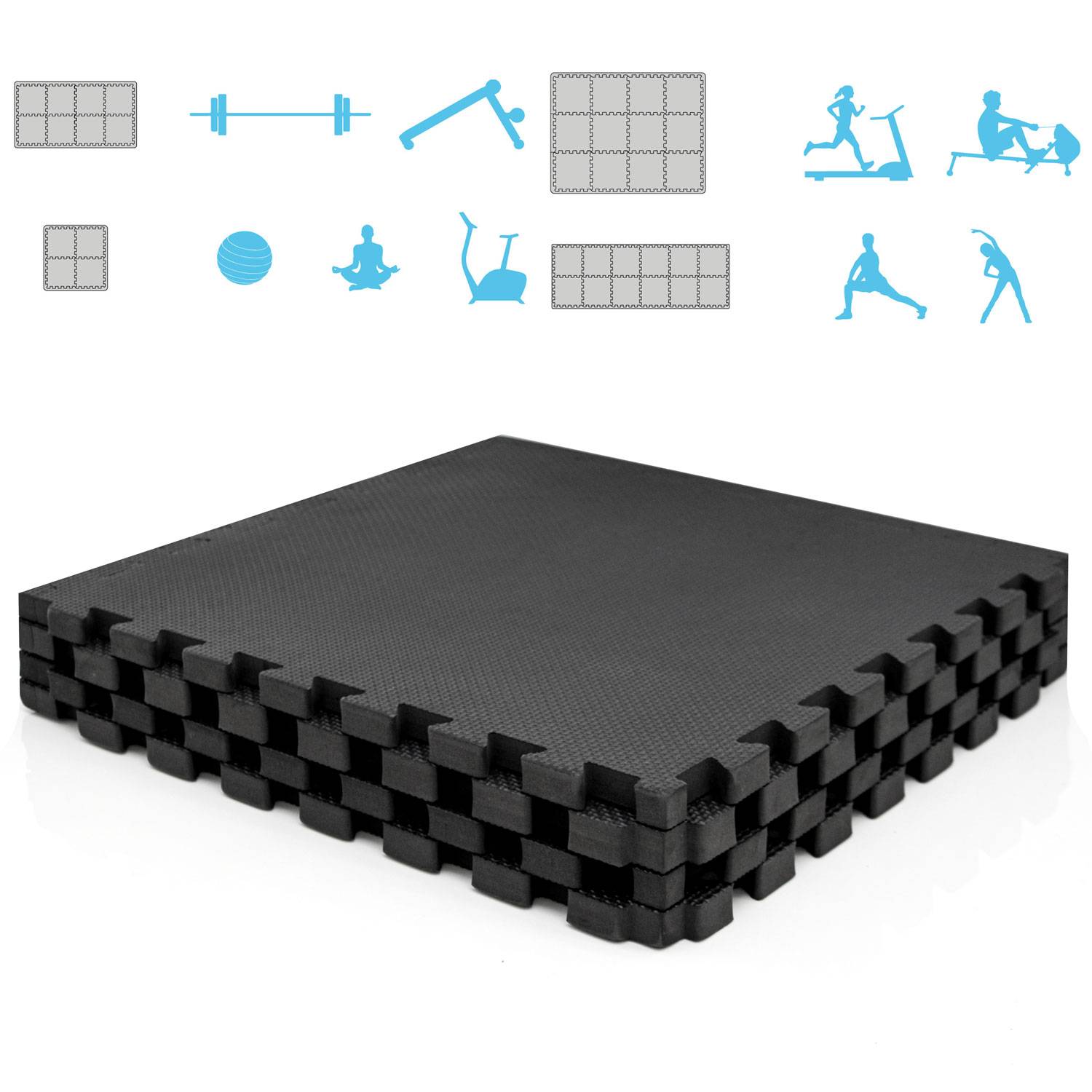 2 cm Dick: 1m² Bodenschutz Fitnessmatte - 4 Sportmatten 50 x 50 cm