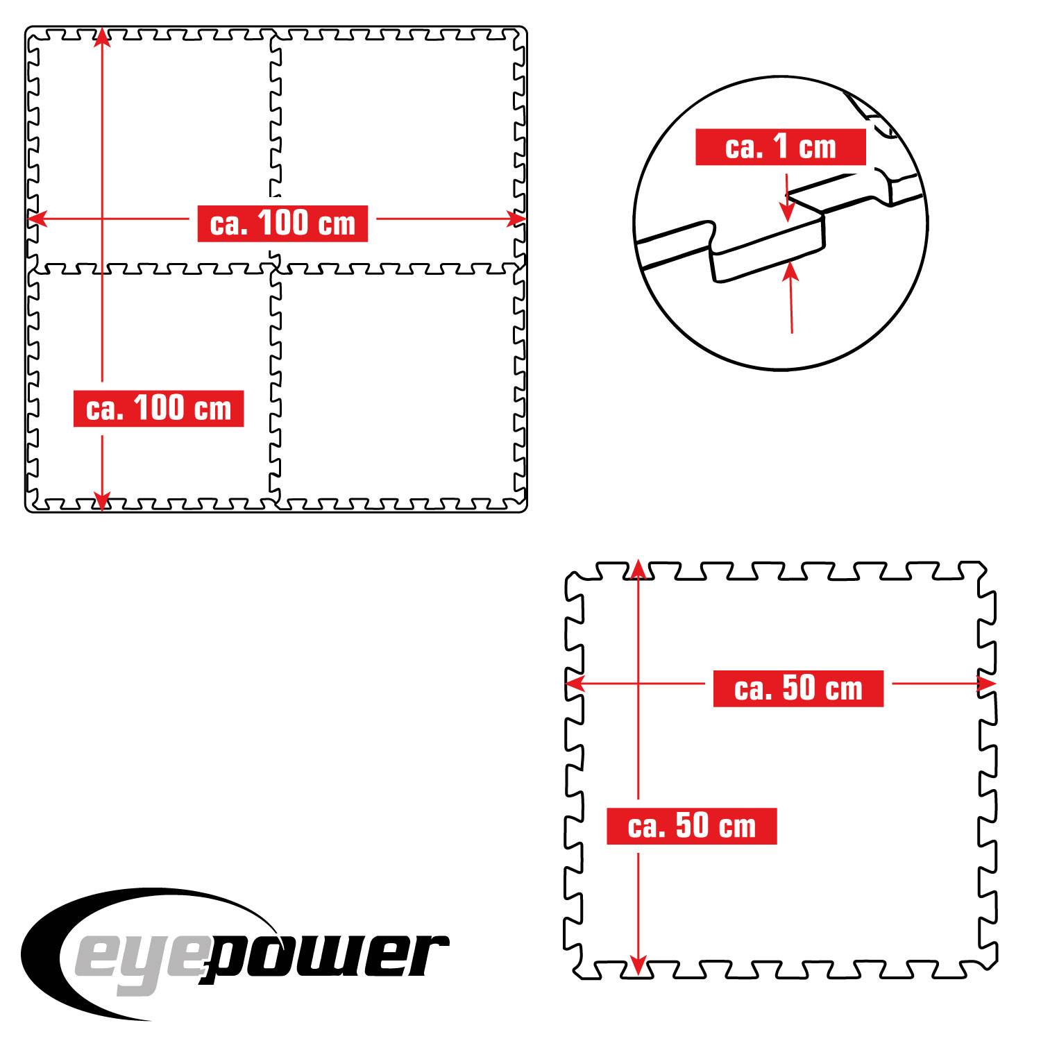 1 cm Dick: 1m² Bodenschutz Fitnessmatte - 4 Sportmatten 50 x 50 cm