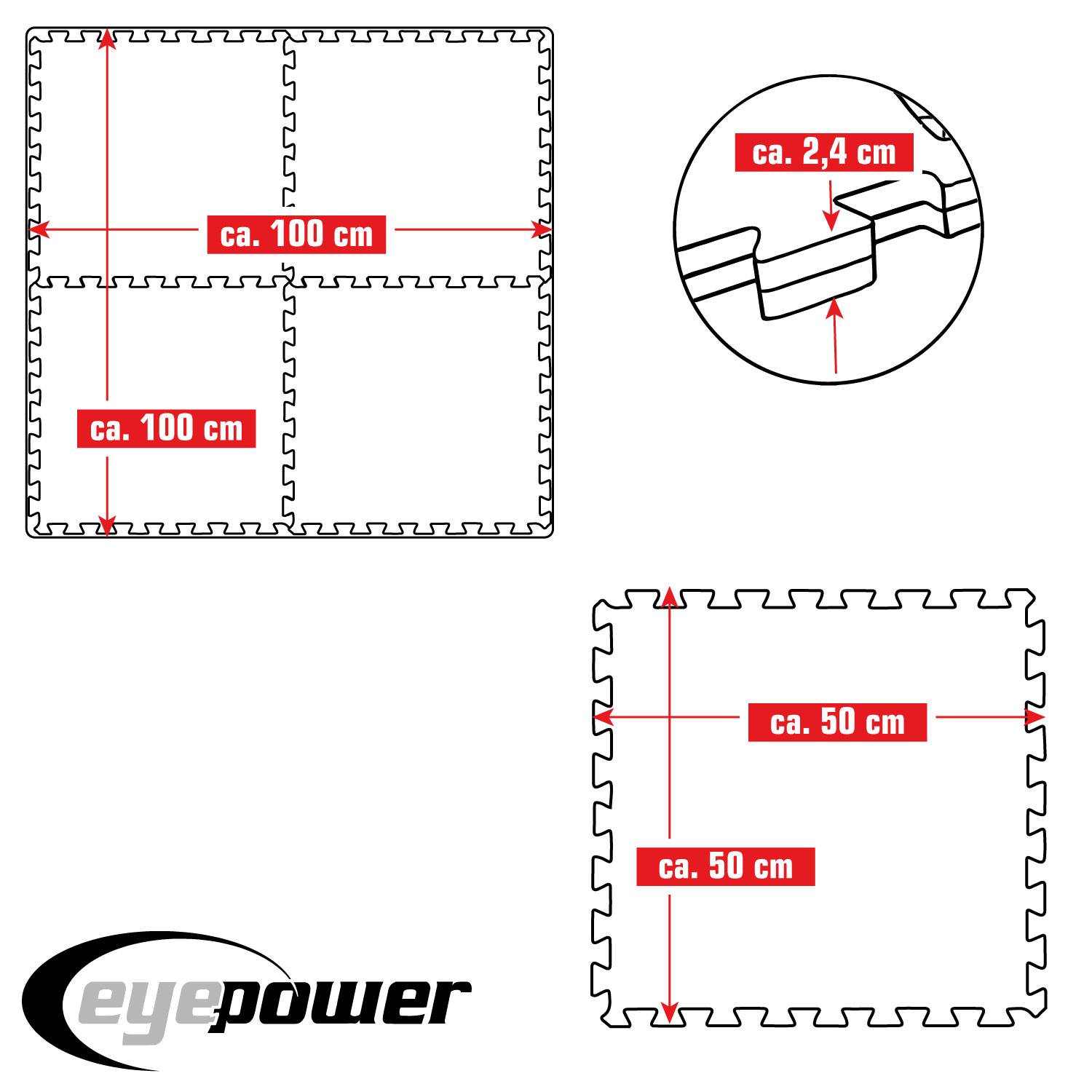 2,4 cm Dick: 1m² Bodenschutz Fitnessmatte 4 Sportmatten 50 x 50 Optische Mängel