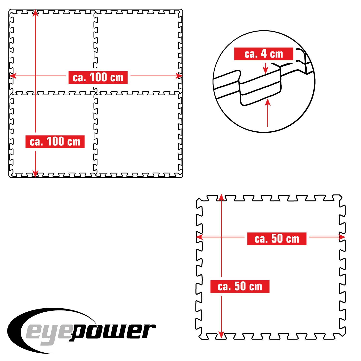 4 cm Dick: 1m² Bodenschutz Fitnessmatte 4 Sportmatten 50 x 50 cm