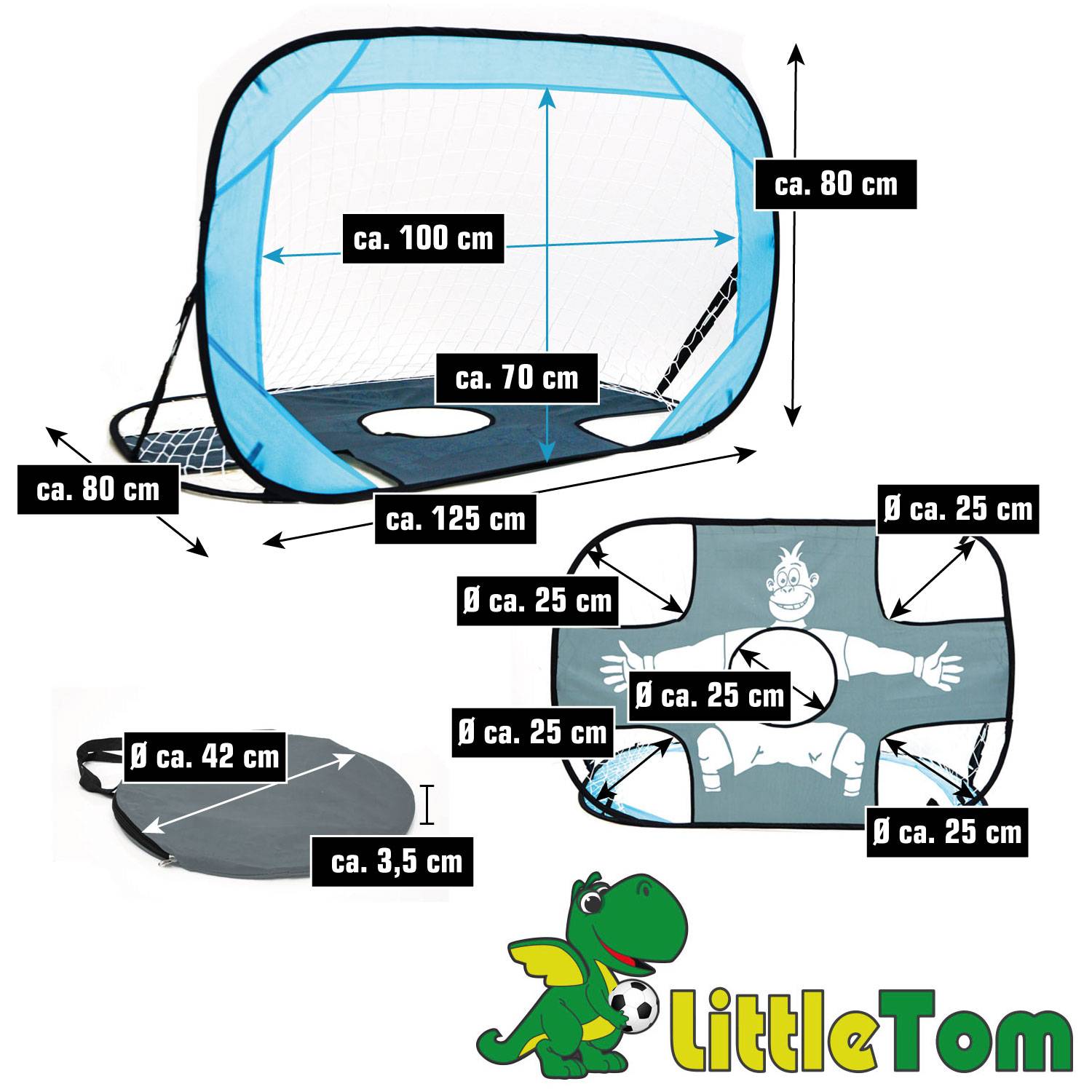 2-in-1 Fussballtor mit Torwand für Kinder - 125x80cm Pop-Up Fußballtor Faltbar