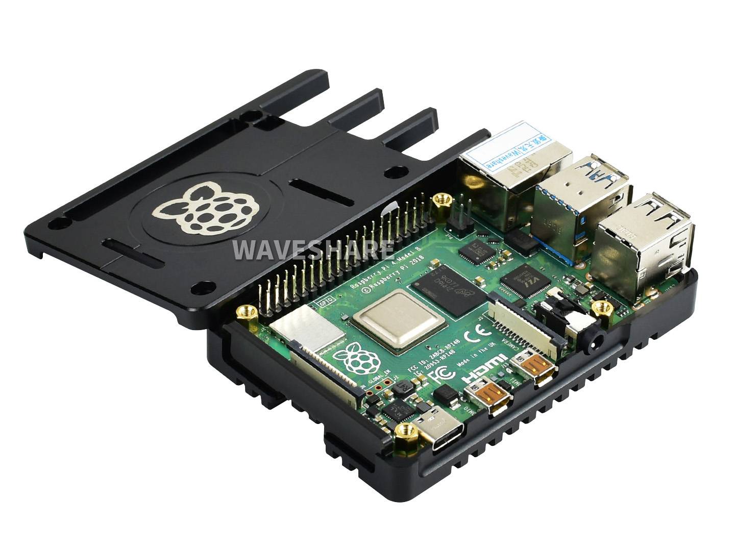 WaveShare Lightweight Aluminum Alloy Case for Raspberry Pi 4 CNC Processing