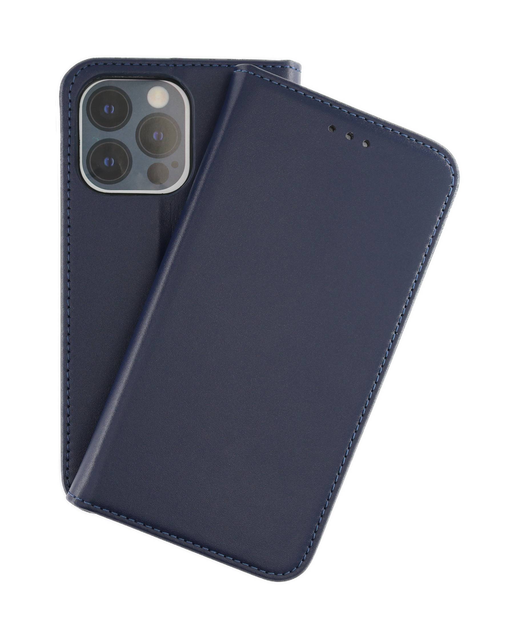 Echt Leder Bookcover Marineblau für Apple iPhone 16 Pro - Handytasche mit Kartenfach und Standfunktion