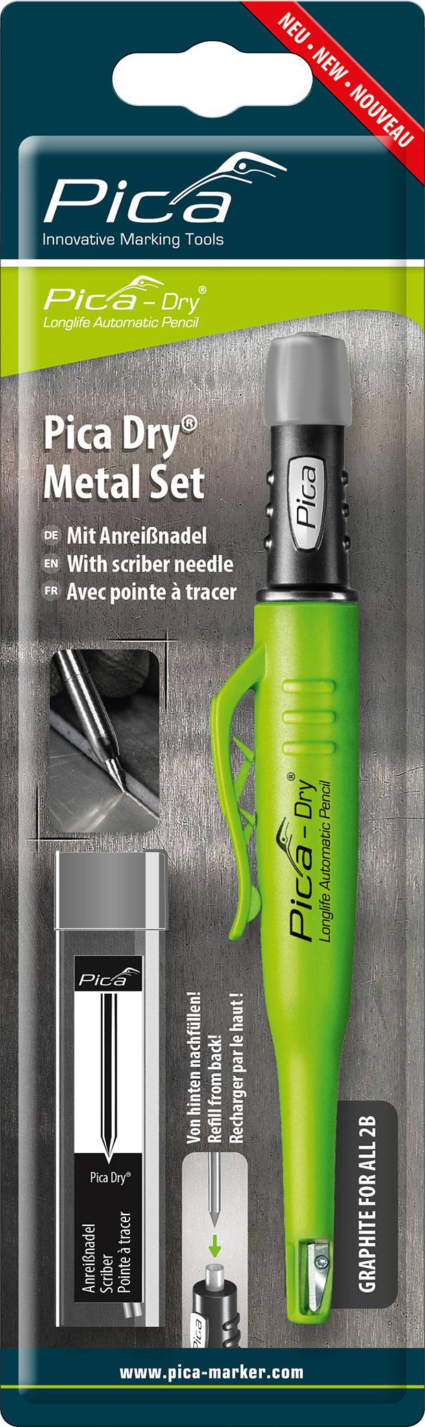 Pica Dry Longlife Automatic Pencil Tieflochmarker mit Anreißnadel Metall Bundle