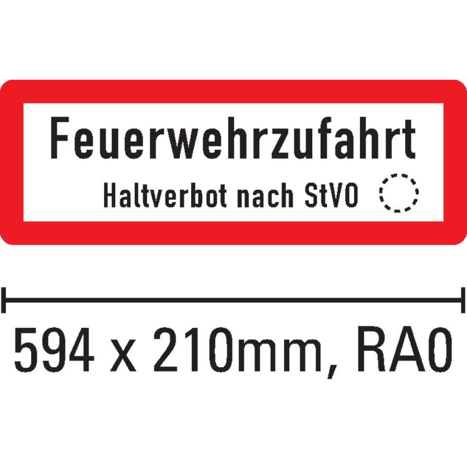 Hinweisschild Feuerwehrzufahrt Haltverbot., Aluminium RA0, reflektierend, 594x210mm, DIN 4066, nach StVO