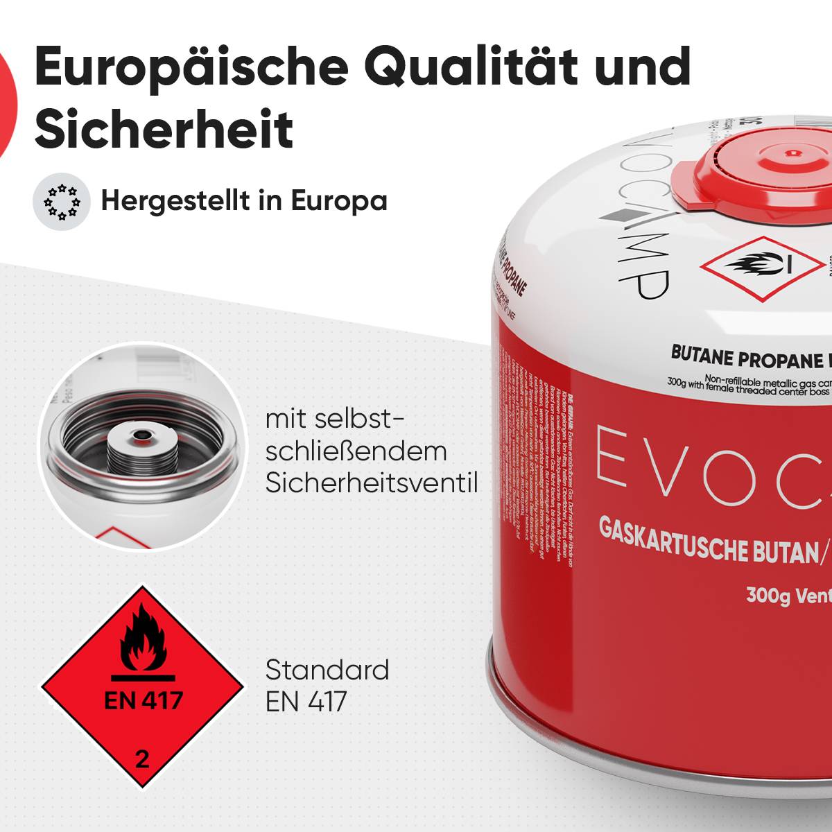 EVOCAMP 4x Propan/Butan Gaskartusche 300g - Schraubkartusche passend für Weber Q100/1200