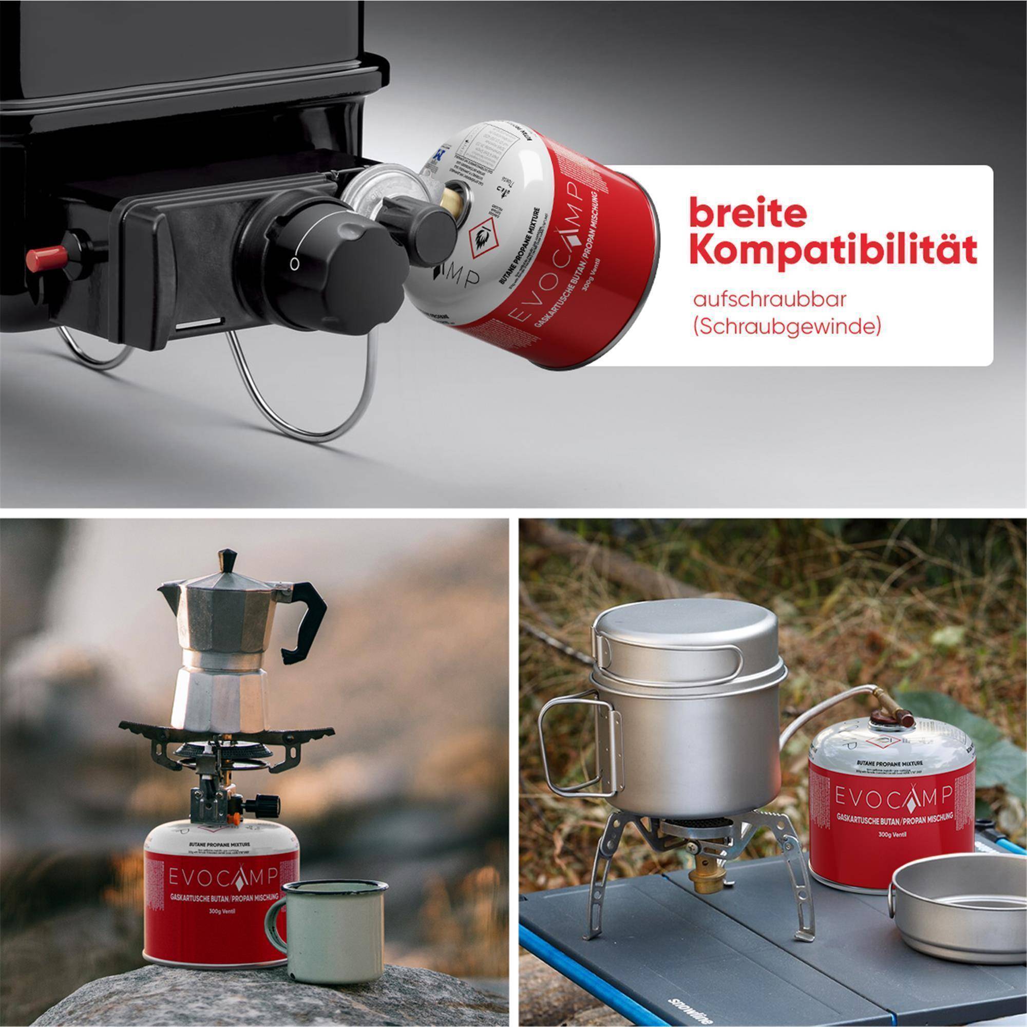 EVOCAMP 6x Propan/Butan Gaskartusche 300g - Schraubkartusche passend für Weber Q100/1200