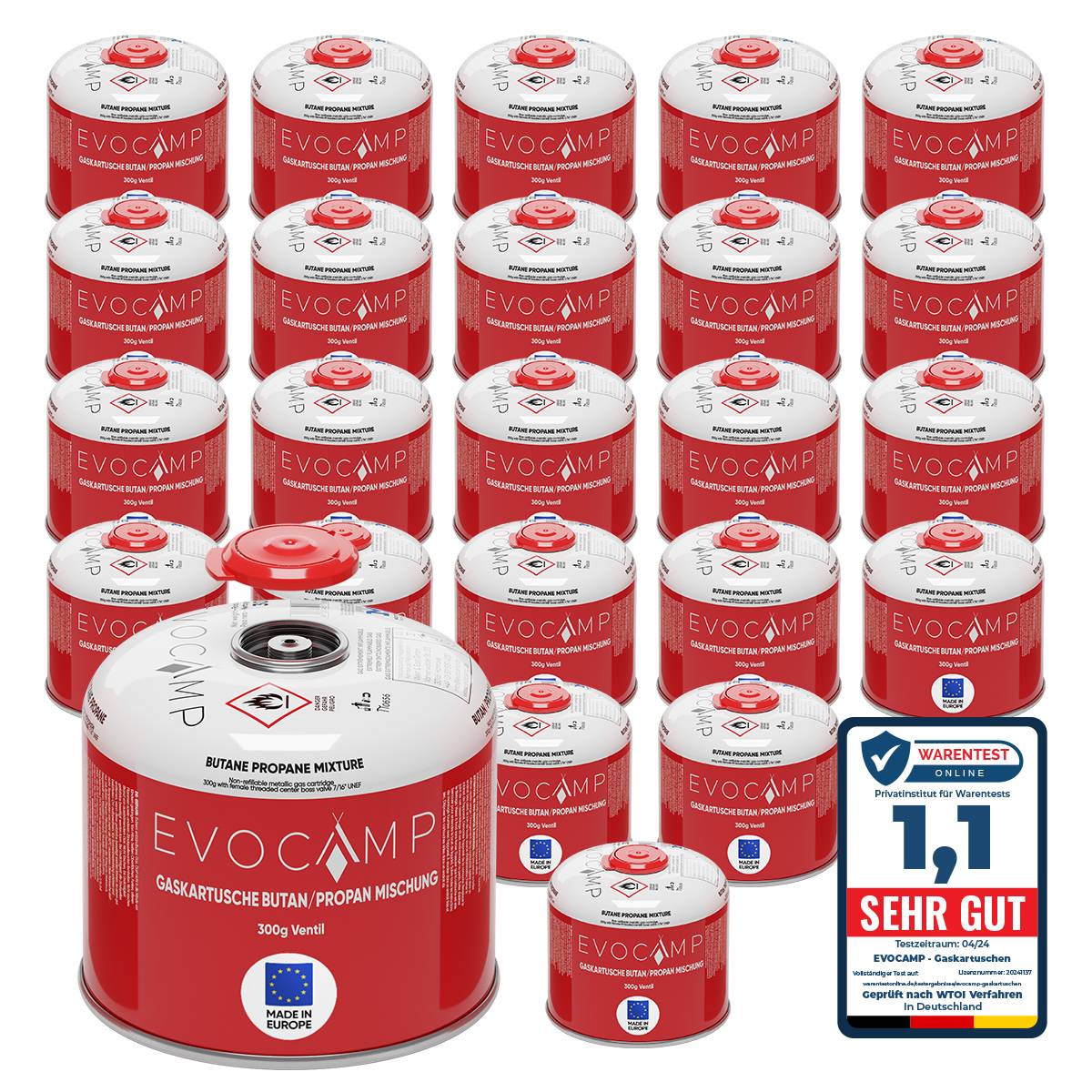 EVOCAMP 24x Propan/Butan Gaskartusche 300g - Schraubkartusche passend für Weber Q100/1200