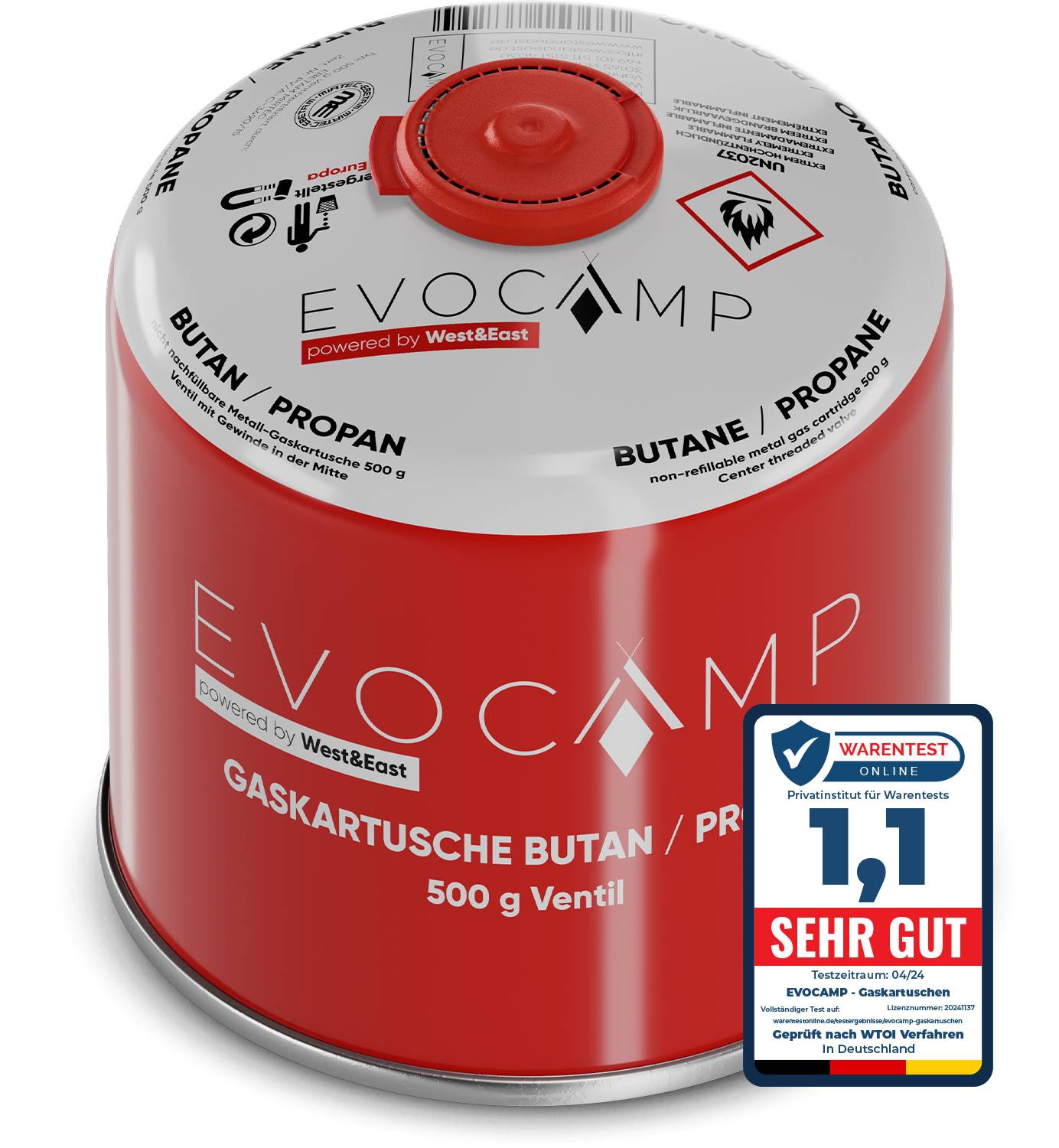 EVOCAMP 500g Propan/Butan Gaskartusche mit Schraubventil - Zuverlässige Energie für Camping und Outdoor