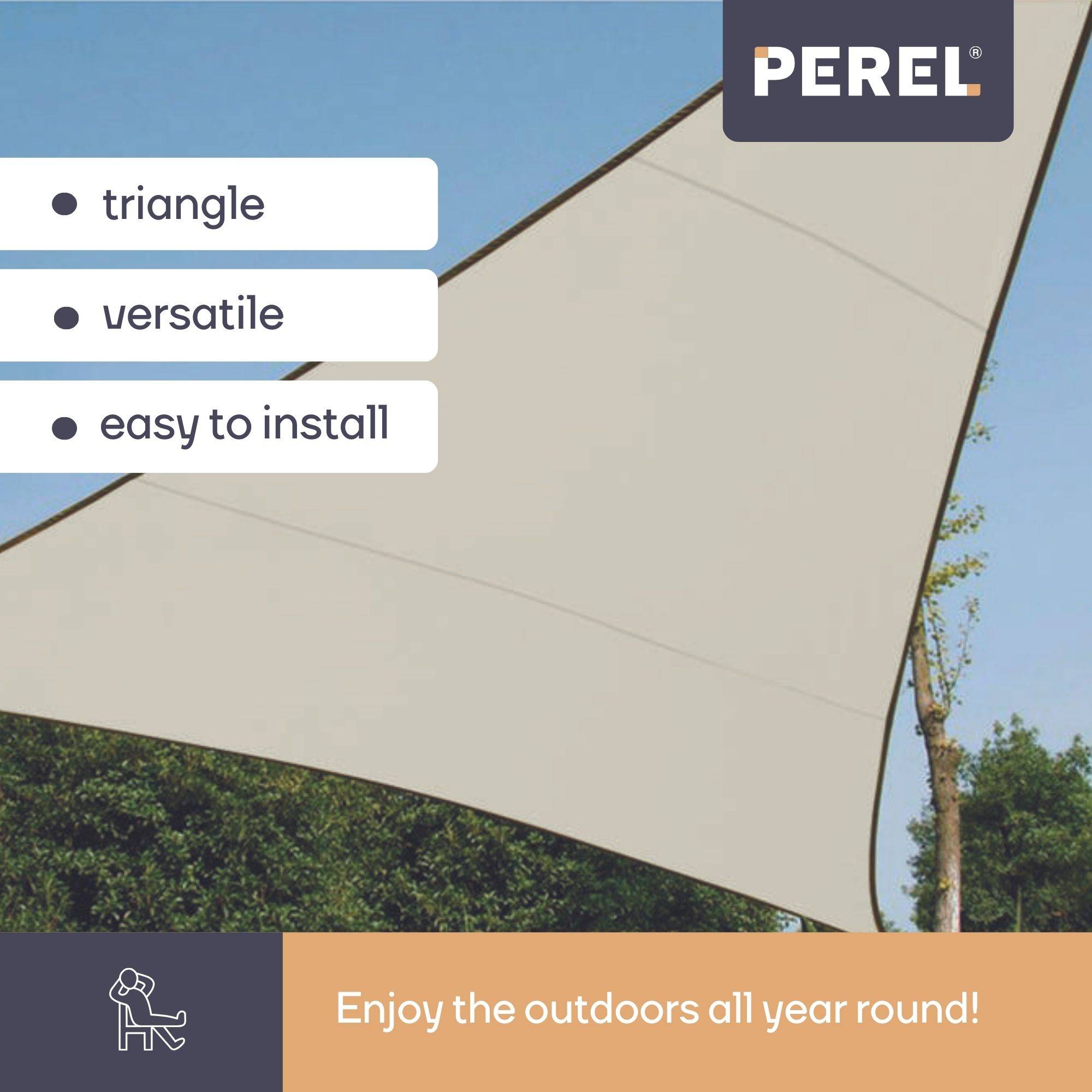 Perel Sonnensegel, wasserabweisend, 3.6 x 3.6 x 3.6 m, 160 g/m², Polyester, Dreieck, Creme