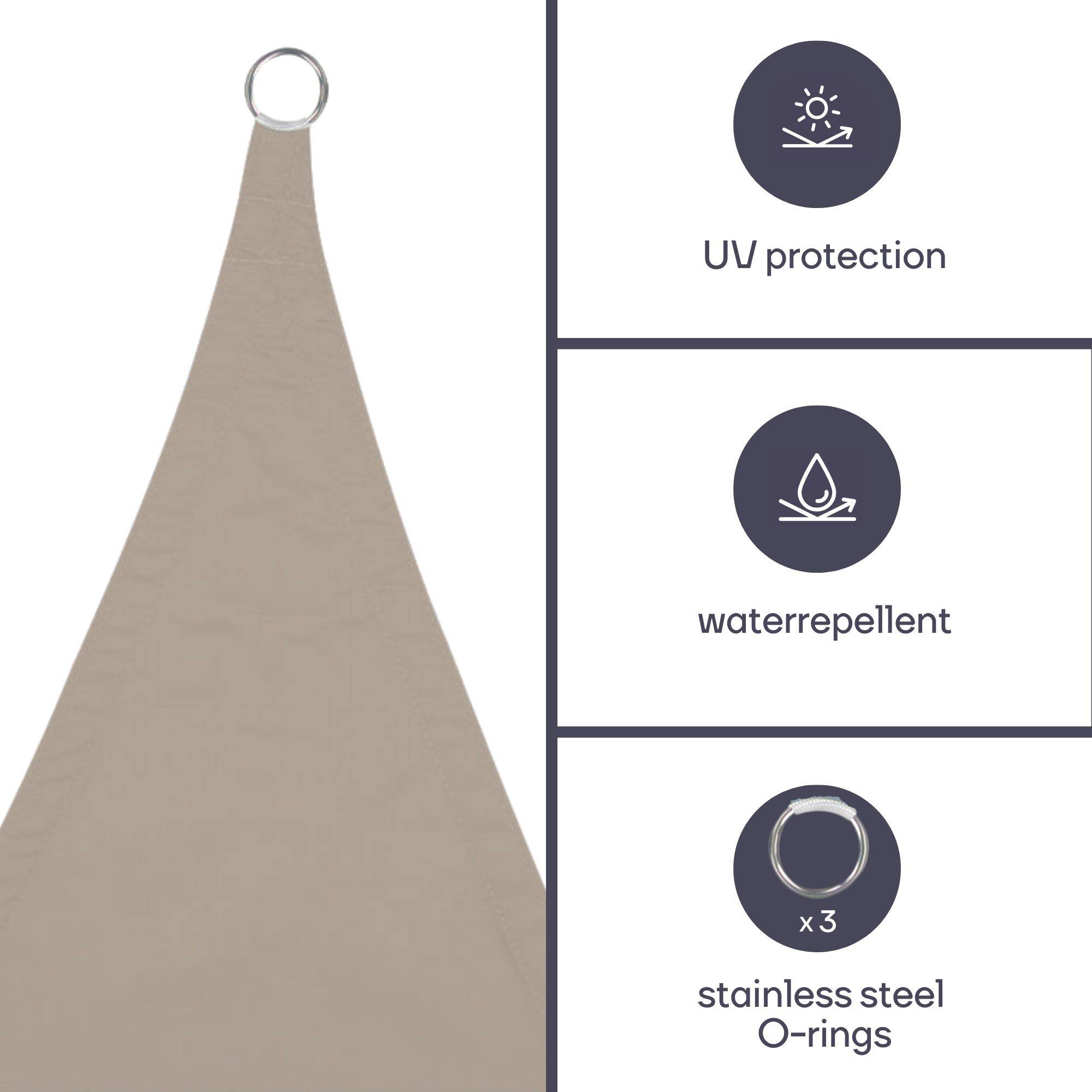 Perel Sonnensegel, wasserabweisend, 3.6 x 3.6 x 3.6 m, 160 g/m², Polyester, Dreieck, Creme