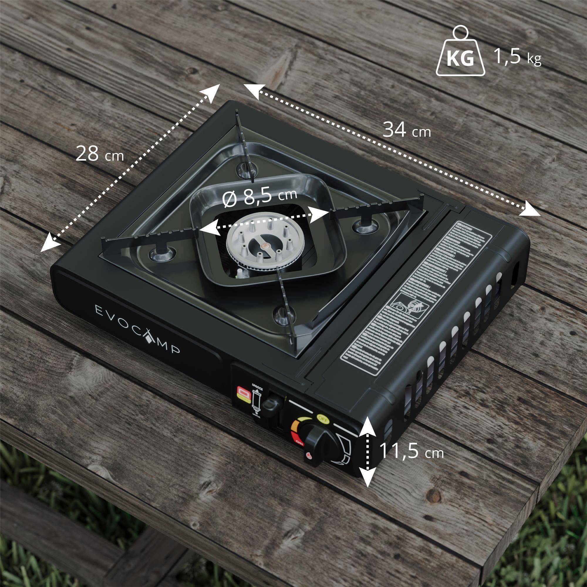 EVOCAMP Gaskocher 1-flammig inkl. Transportkoffer mit 4 227g Gaskartuschen