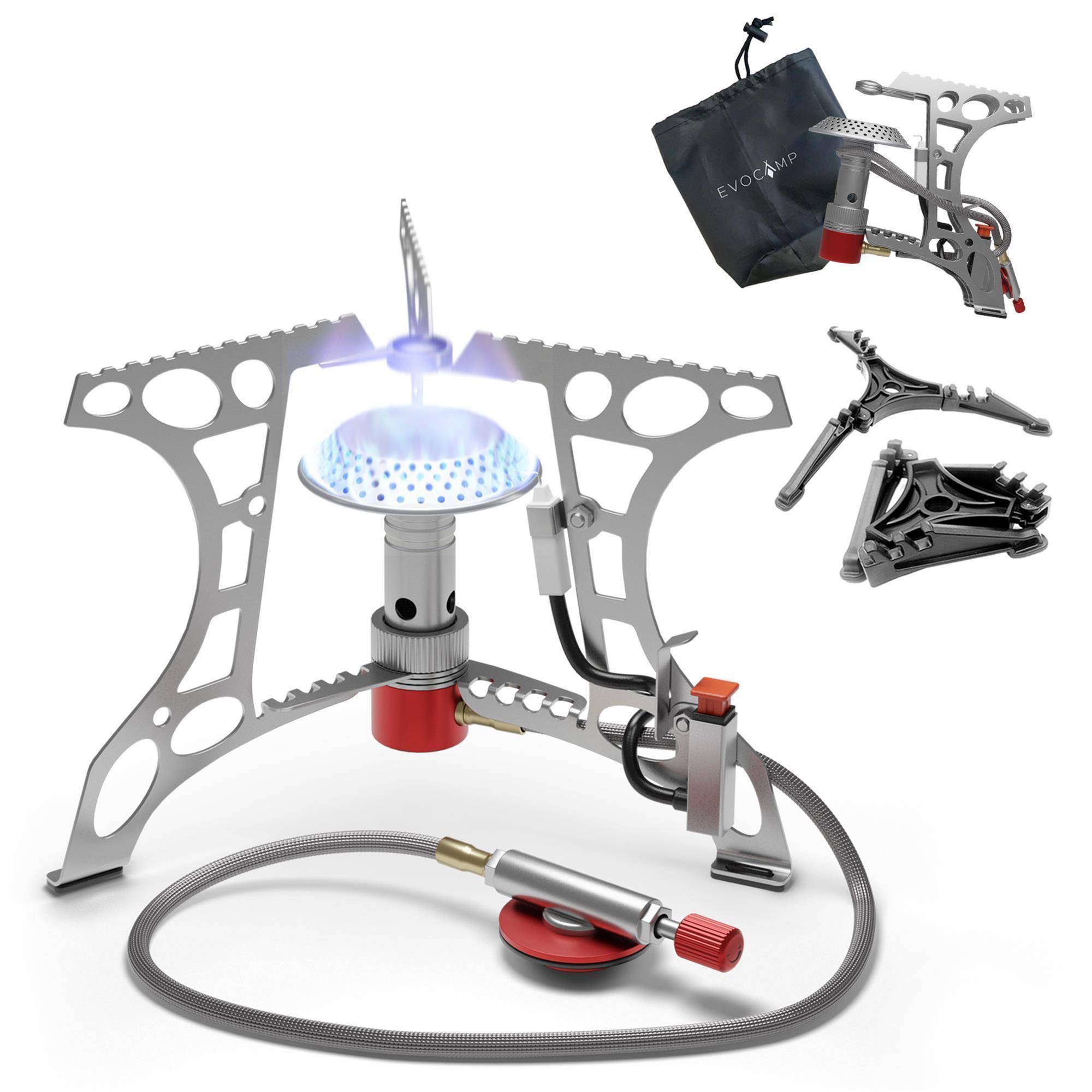 EVOCAMP kompakter Gaskocher 3.2 kW mit Piezozündung, Camping Stove, Mini-Gaskocher - ideal für Camping, Angeln und Outdoor