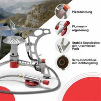 EVOCAMP kompakter Gaskocher 3.2 kW + 3 Gaskartusche 500 g mit Piezozündung, Camping Stove, Mini-Gaskocher - ideal für Camping, Angeln und Outdoor EVOCAMP kompakter Gaskocher 3.2 kW + 3 Gaskartusche 500 g mit Piezozündung, Camping Stove, Mini-Gaskocher - ideal für Camping, Angeln und Outdoor