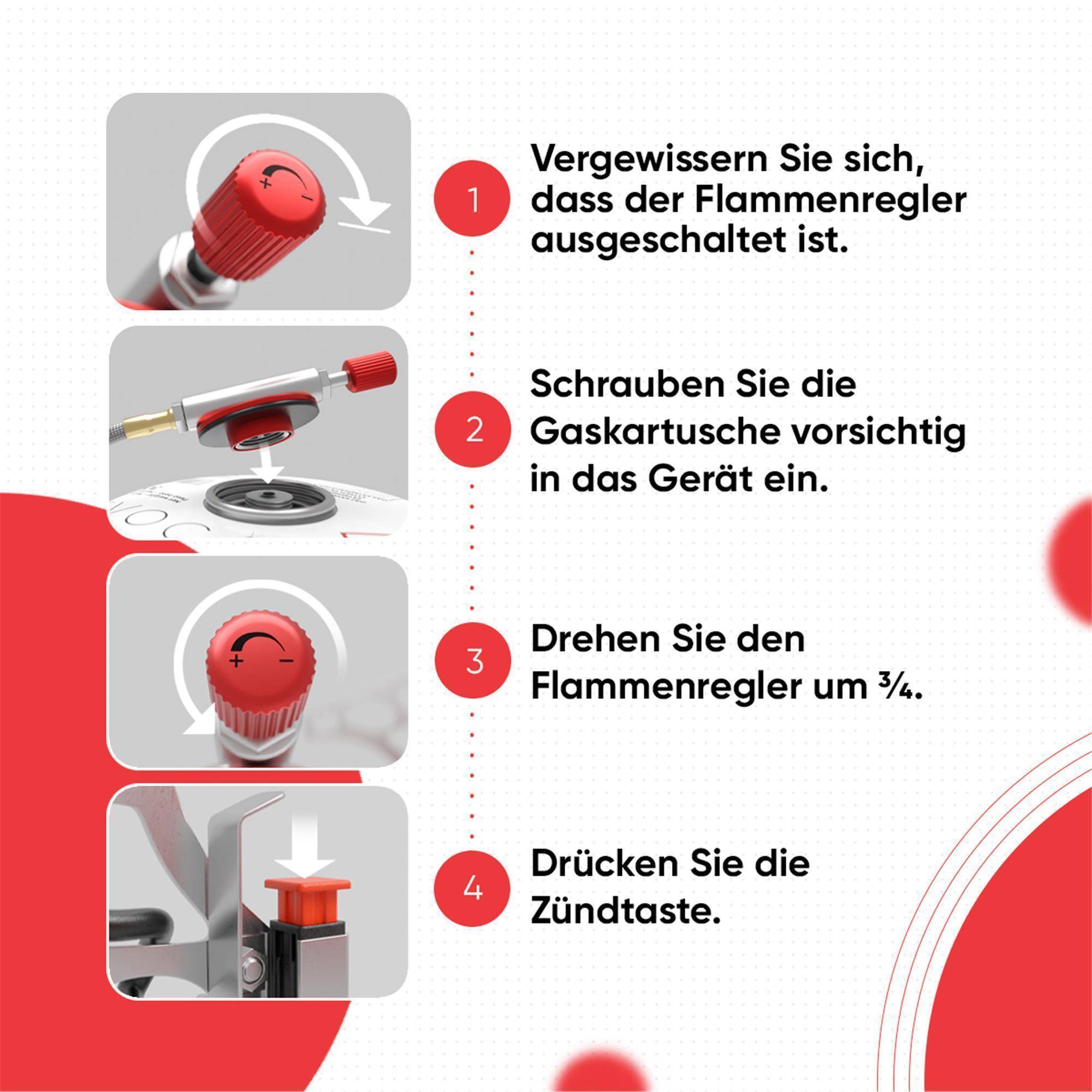 EVOCAMP kompakter Gaskocher 3.2 kW + 1 Gaskartusche 500 g mit Piezozündung, Camping Stove, Mini-Gaskocher - ideal für Camping, Angeln und Outdoor