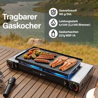 EVOCAMP Gaskocher 2-flammig mit Piezozündung mit Grillaufsatz 45 cm EVOCAMP Gaskocher 2-flammig mit Piezozündung mit Grillaufsatz 45 cm