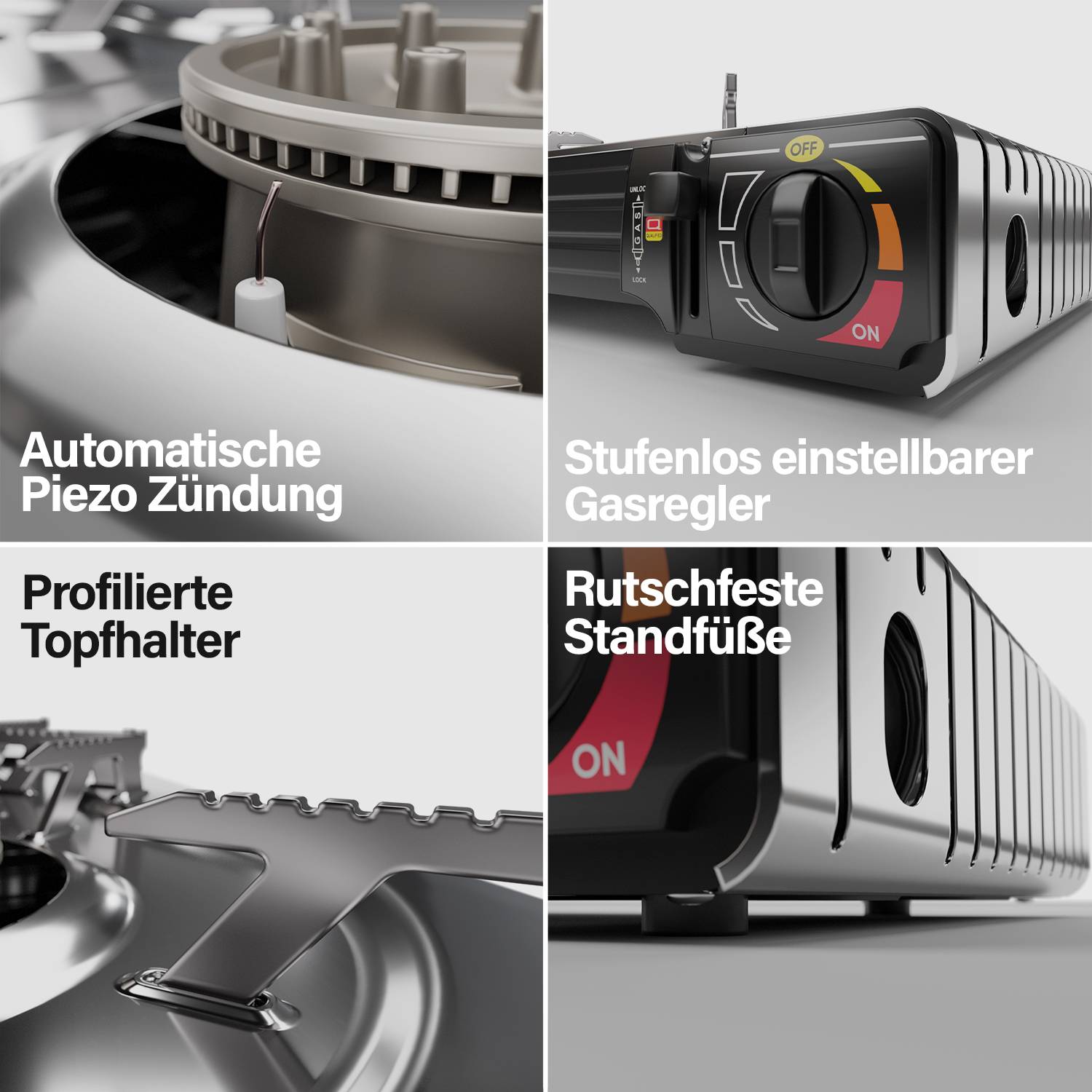 EVOCAMP Gaskocher 2-flammig mit Piezozündung mit 28 Gaskartuschen
