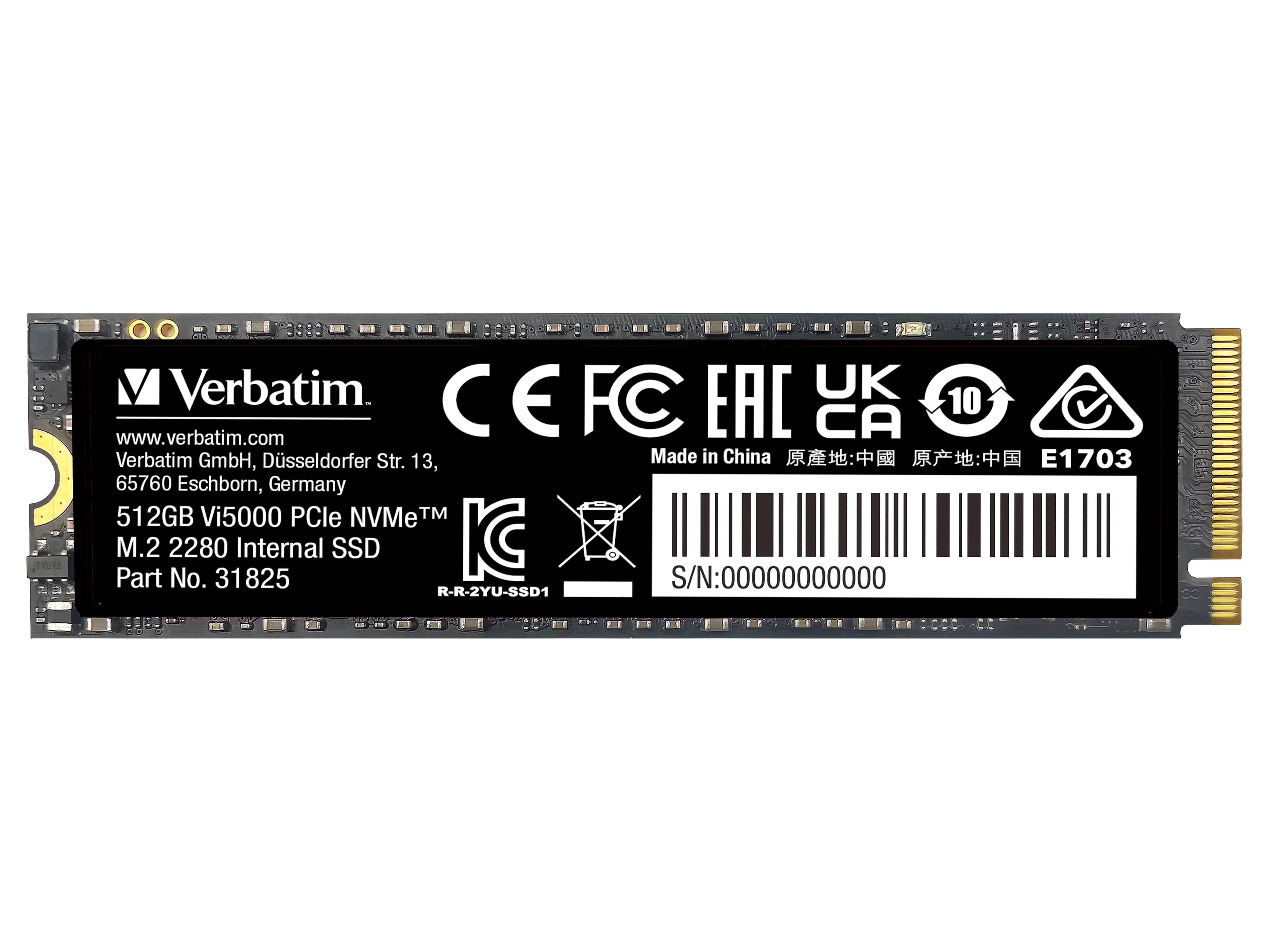 Verbatim Vi5000 Leistungsstarke M.2 NVMe SSD – PCIe 4.0, hohe Geschwindigkeit & langlebiges Design 512 GB