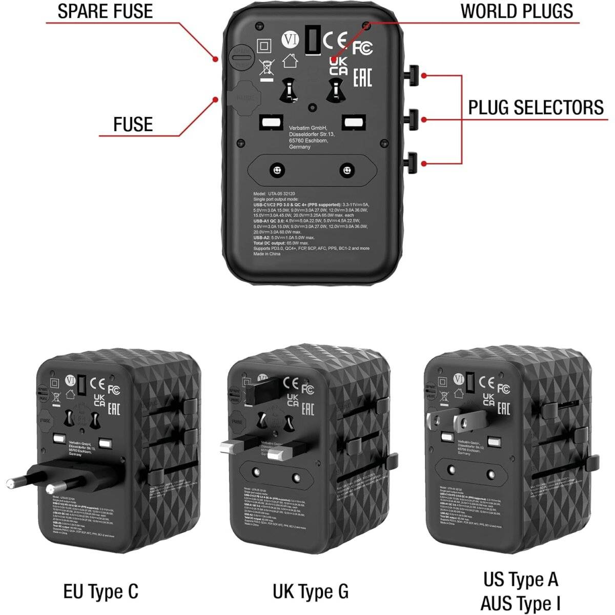 Verbatim GaN III-Universal-Reiseadapter UTA-05, 65 W
