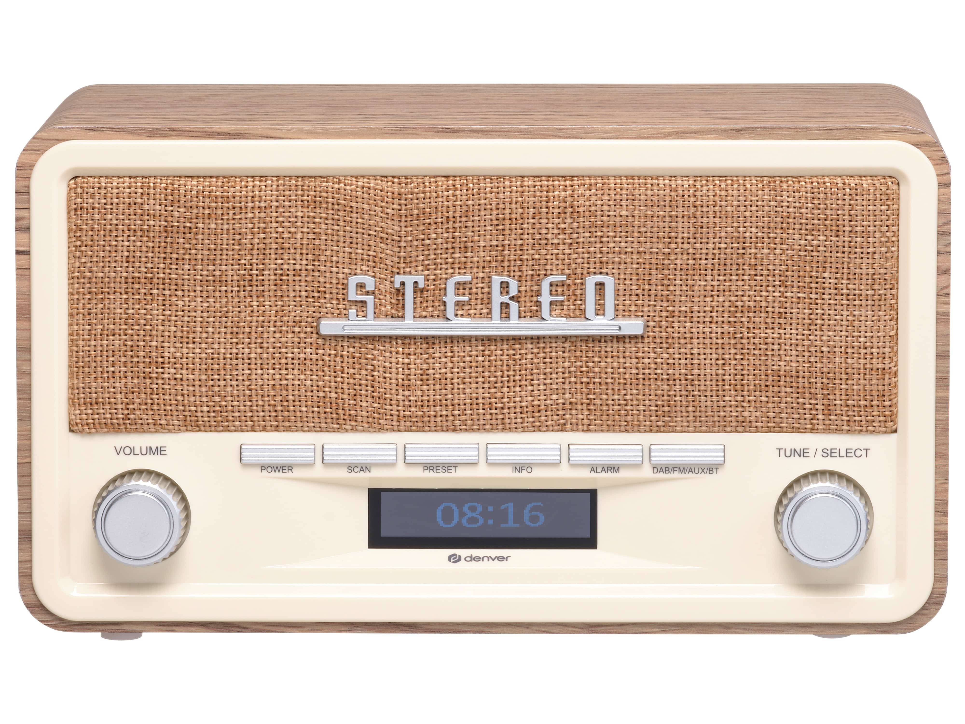 Denver DAB-18LW - DAB+ Retro Radio mit Bluetooth Digitalradio FM/RDS Radiowecker Echtholzgehäuse Stereo