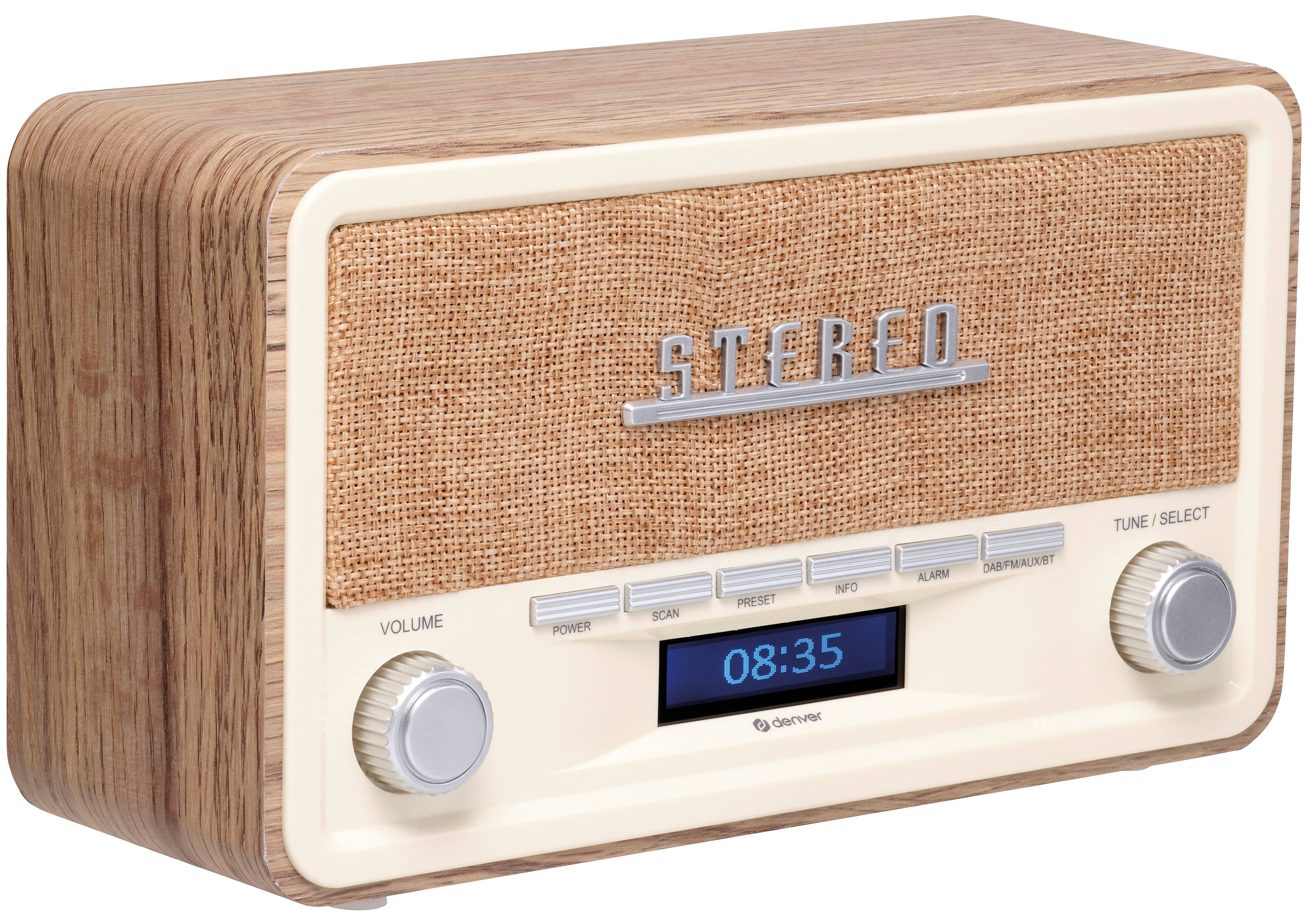 Denver DAB-18LW - DAB+ Retro Radio mit Bluetooth Digitalradio FM/RDS Radiowecker Echtholzgehäuse Stereo