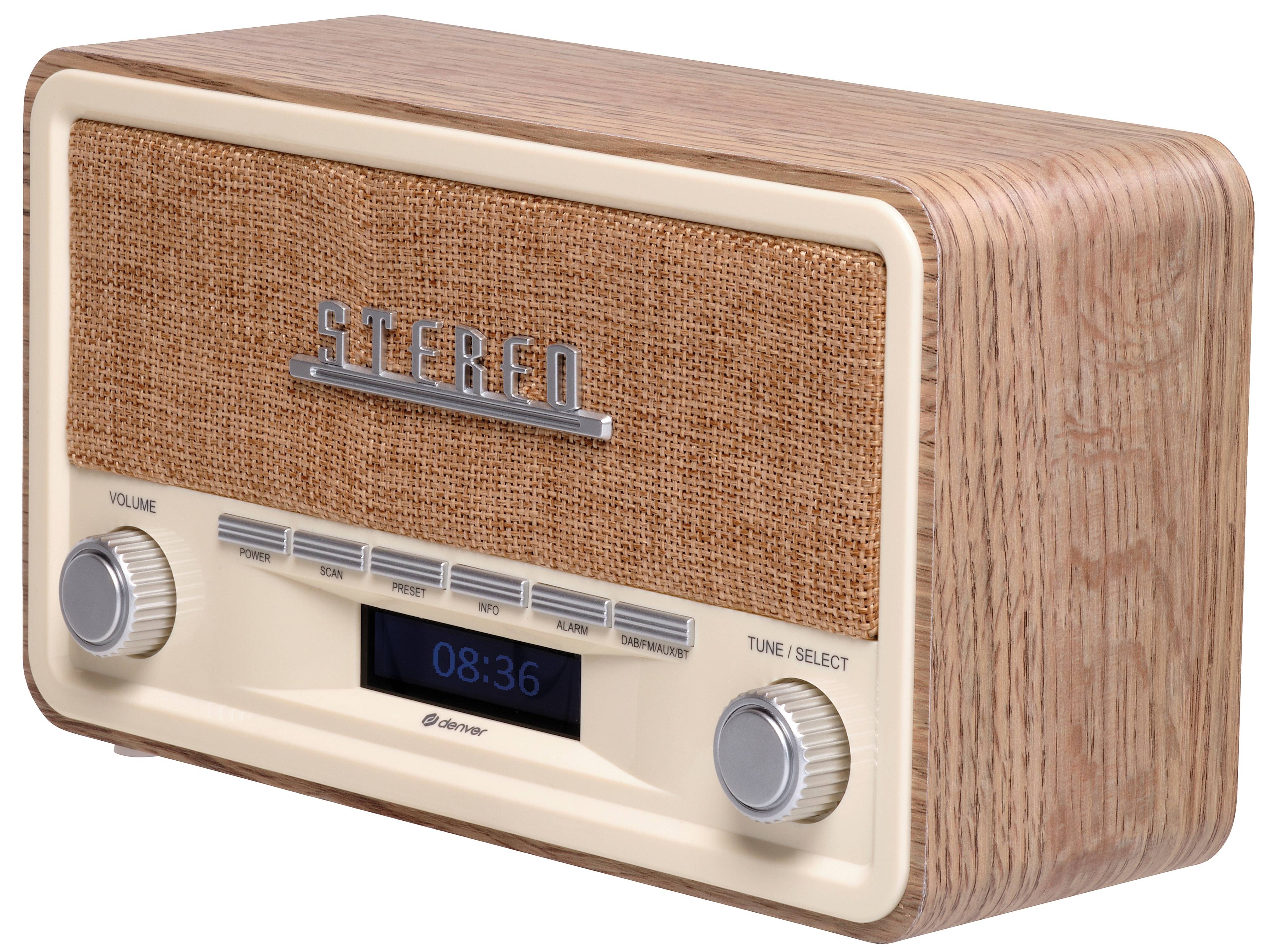 Denver DAB-18LW - DAB+ Retro Radio mit Bluetooth Digitalradio FM/RDS Radiowecker Echtholzgehäuse Stereo