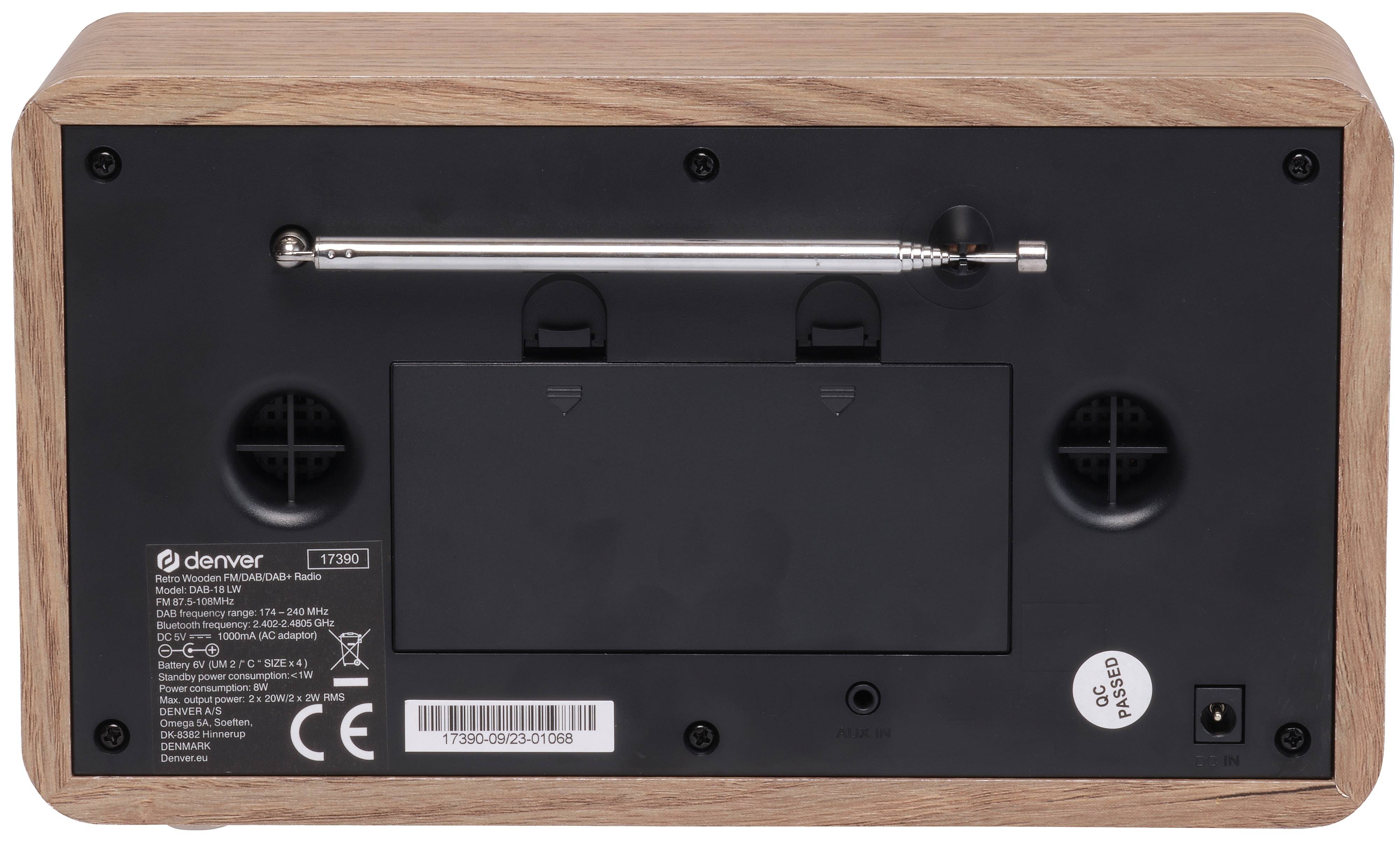 Denver DAB-18LW - DAB+ Retro Radio mit Bluetooth Digitalradio FM/RDS Radiowecker Echtholzgehäuse Stereo