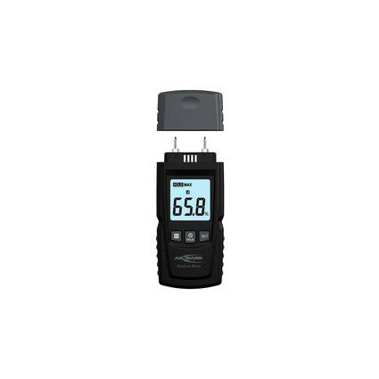 Tragbares digitales Feuchtemessgerät mit entfernter Schutzkappe, zeigt eine Anzeige von 65,8 auf dem Display.