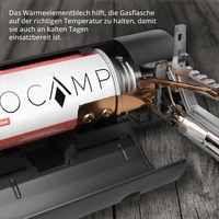 EVOCAMP Klappbarer Gaskocher mit Tragetasche, faltbar mit Wärmeleitblech und mit Piezozündung EVOCAMP Klappbarer Gaskocher mit Tragetasche, faltbar mit Wärmeleitblech und mit Piezozündung