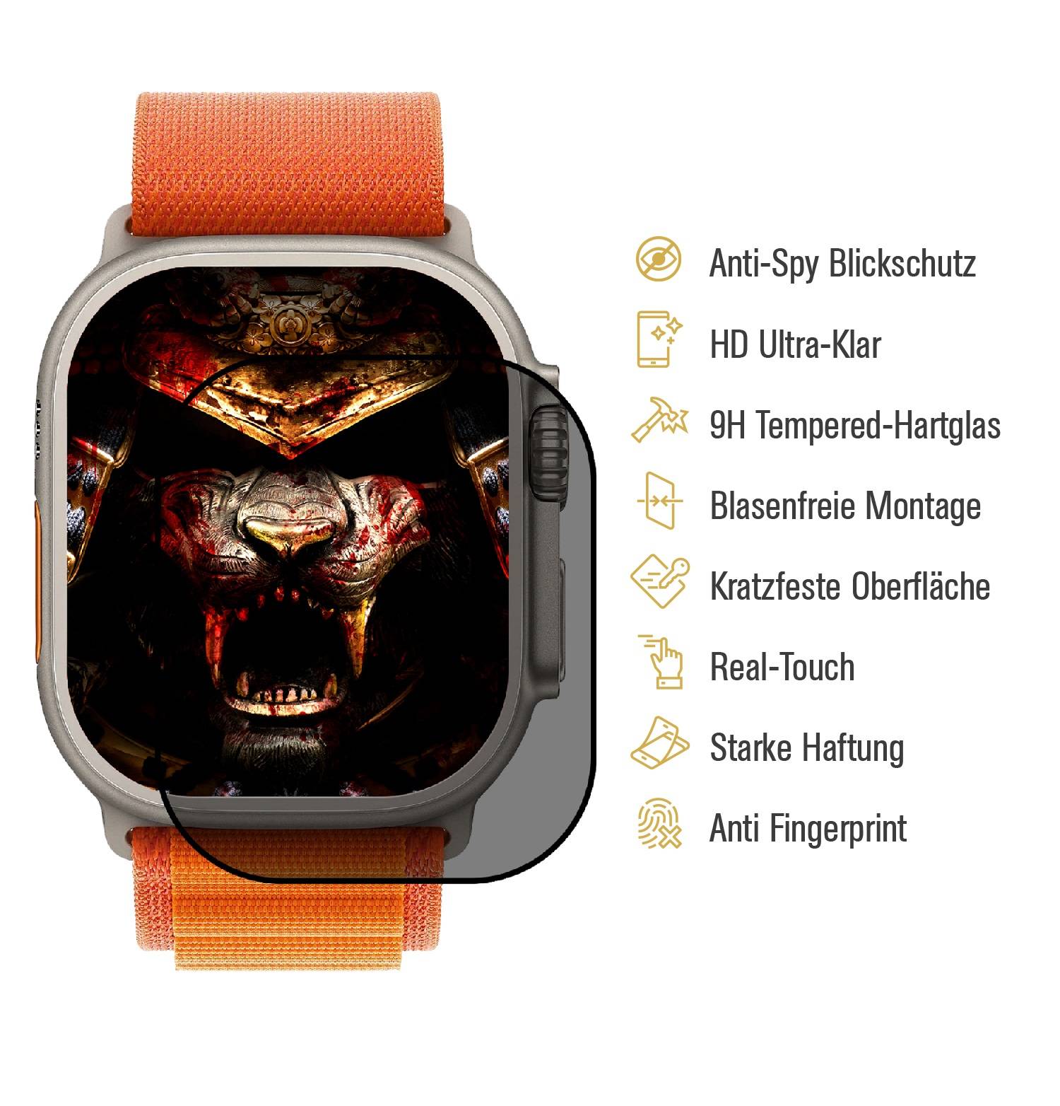 2x Blickschutz 9H Panzerhartglas für Apple Watch Ultra 49mm ANTI-SPY PRIVACY echtes Tempered Panzerglas Displayschutz Schutzglas Schutzfolie
