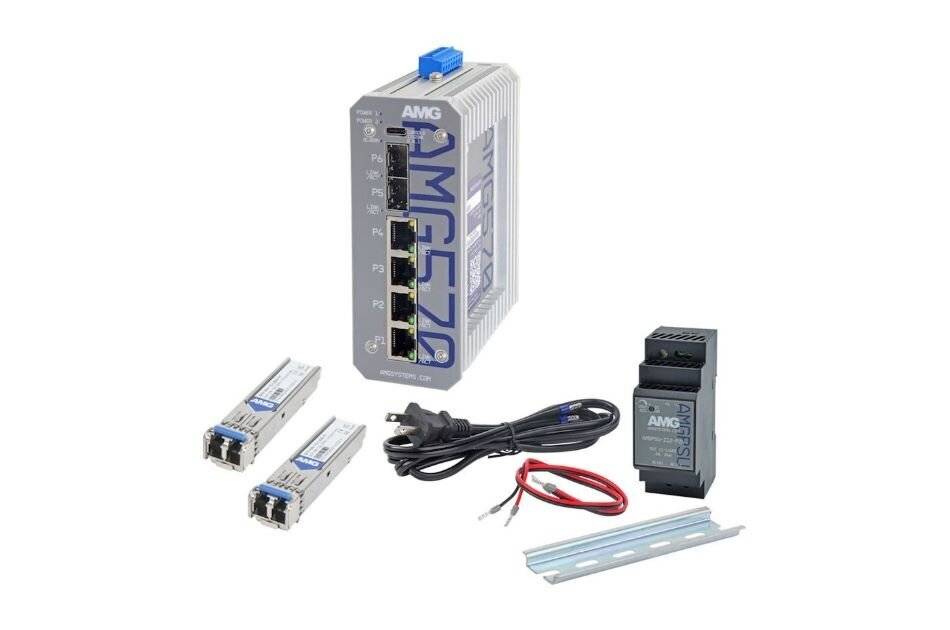 AMG570-4G-2S-KS1, Industrieller 6 Port Managed Switch Kit, 4 x 10/100/1000BT RJ45, 2 x 100/1000/2,5GFX SFP Slots, 2 x 1