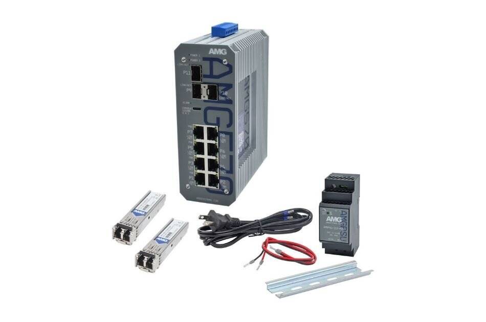AMG570-8G-3S-KM1, Industrieller 11 Port Managed Switch Kit, 8 x 10/100/1000BT RJ45, 3 x 100/1000/2,5GFX SFP Slots, 2 x