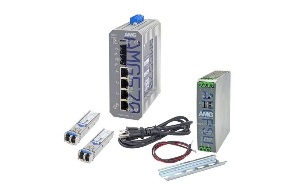 AMG Systems AMG570-4GAT-2S-P120-KS1, Industrieller 6 Port Managed PoE Switch Kit, 4 x 10/100/1000BT RJ45 mit 30W PoE, 2