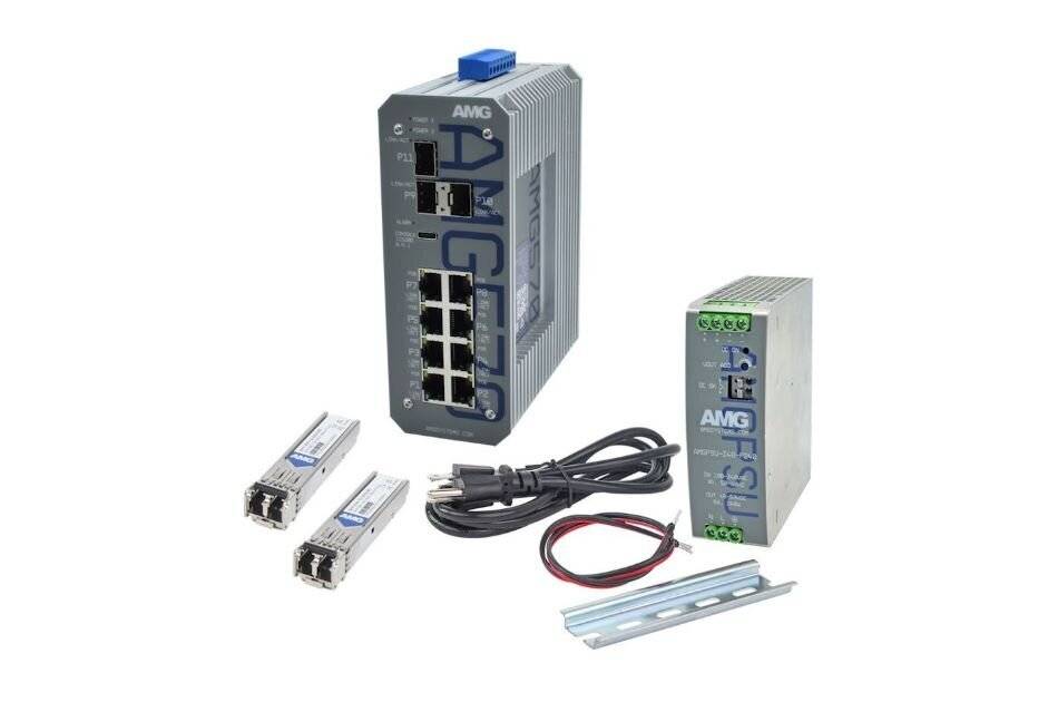 AMG Systems AMG570-8GAT-3S-P240-KM1, Industrieller 11 Port Managed Switch Kit, 8 x 10/100/1000BT RJ45 mit 30W PoE, 3 x