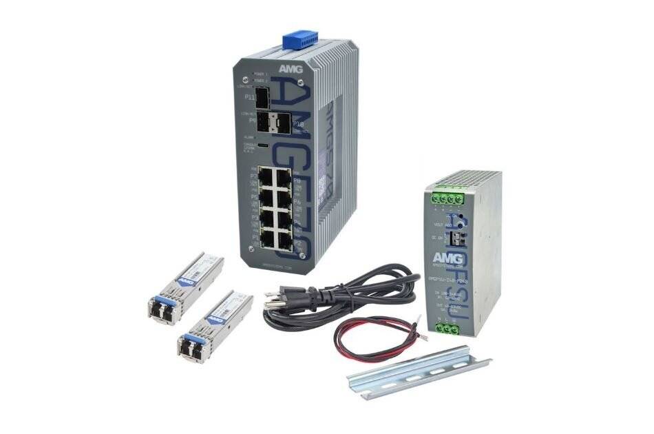 AMG Systems AMG570-8GAT-3S-P240-KS1, Industrieller 11 Port Managed Switch Kit, 8 x 10/100/1000BT RJ45 mit 30W PoE, 3 x